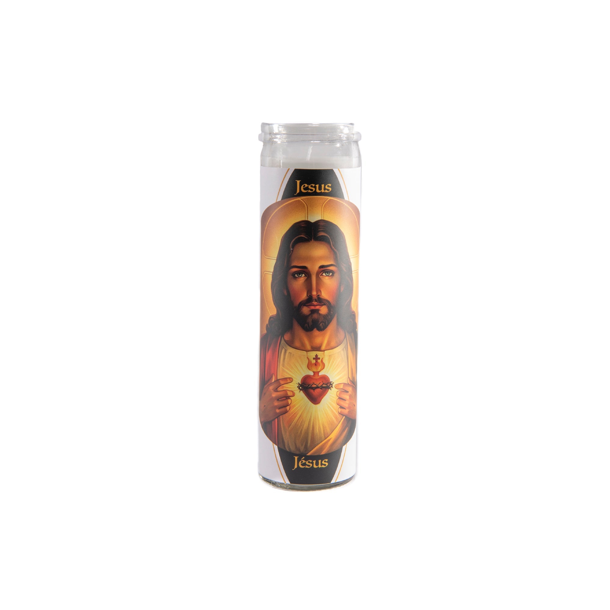 White Religious Candle Featuring Jesus - Set of 6