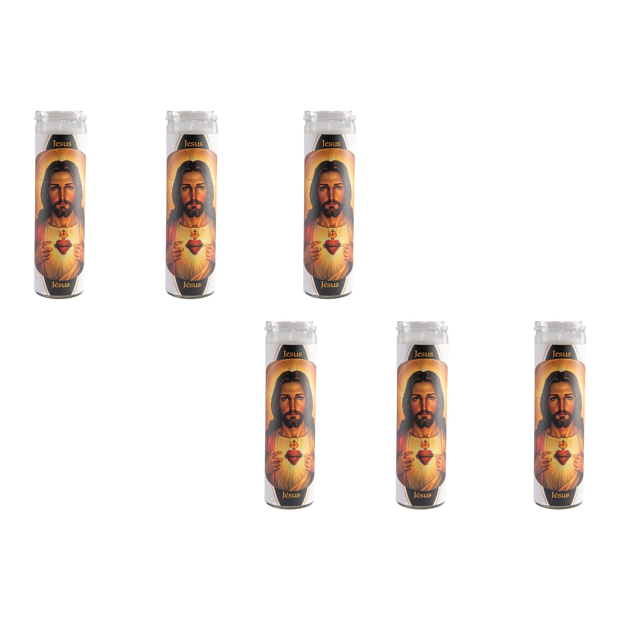 White Religious Candle Featuring Jesus - Set of 6