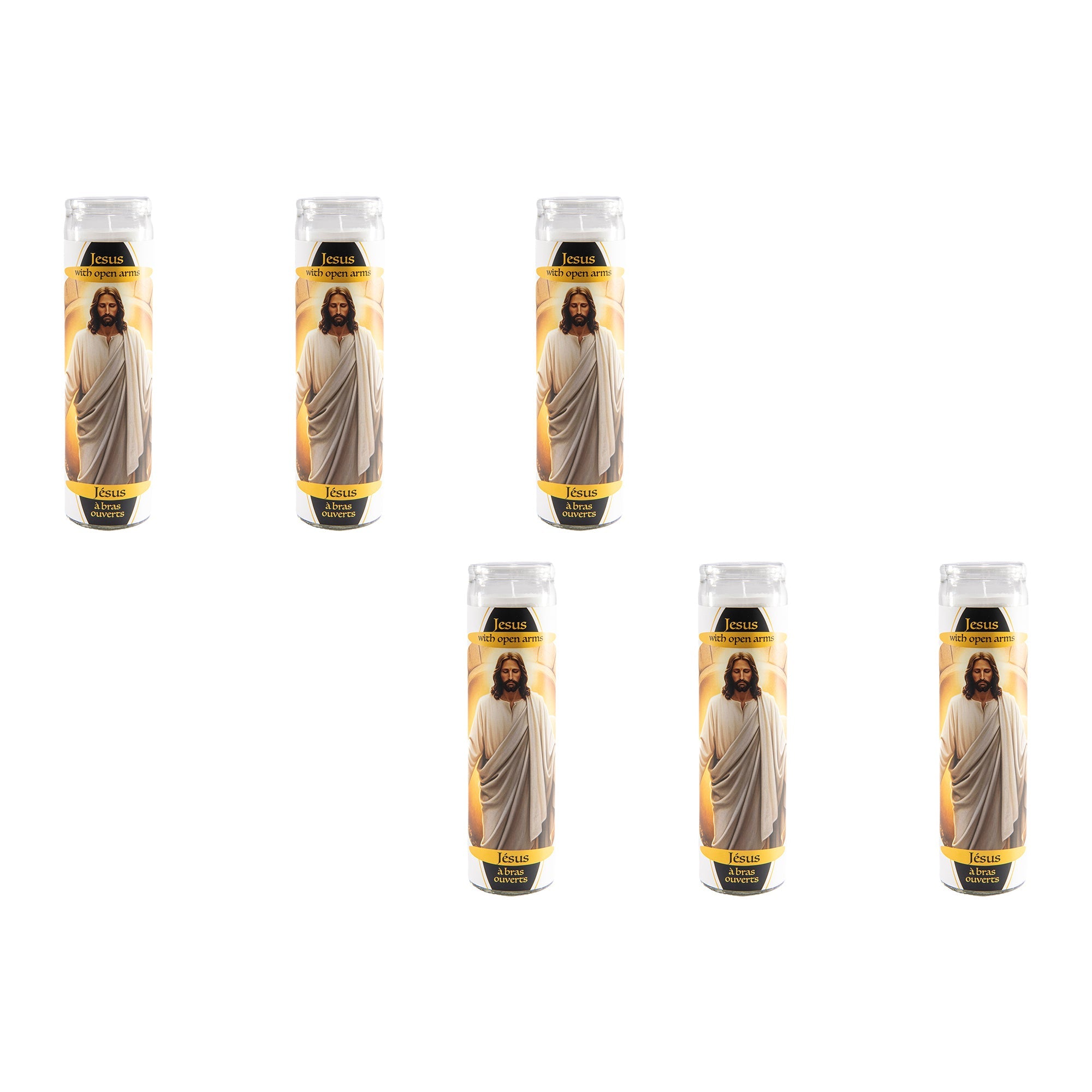 White Religious Candle Jesus with Open Arms - Set of 6