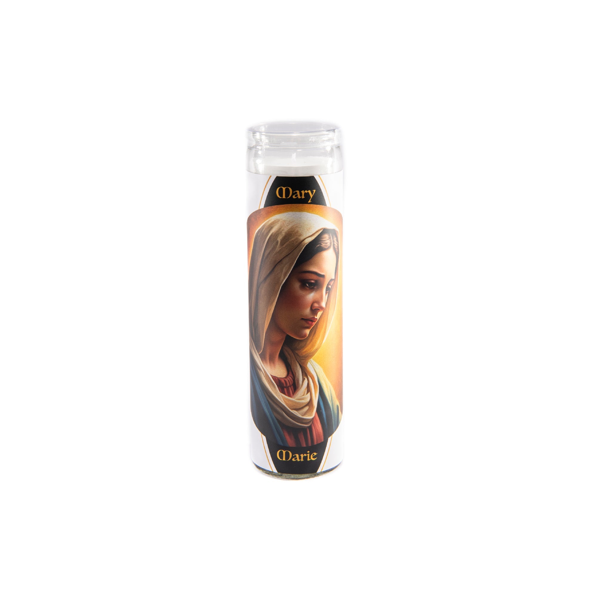 White Religious Candle Featuring Virgin Mary - Set of 6