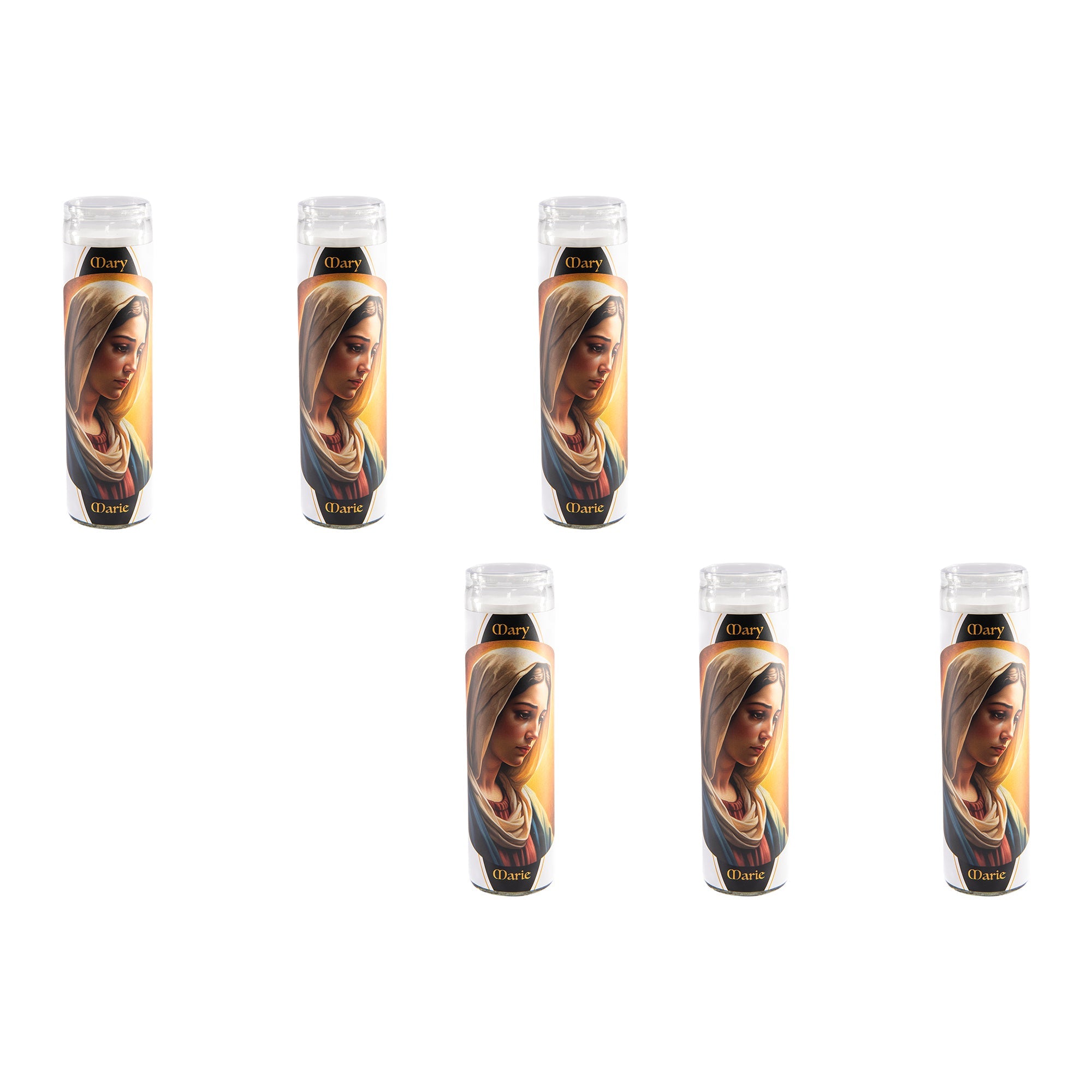 White Religious Candle Featuring Virgin Mary - Set of 6