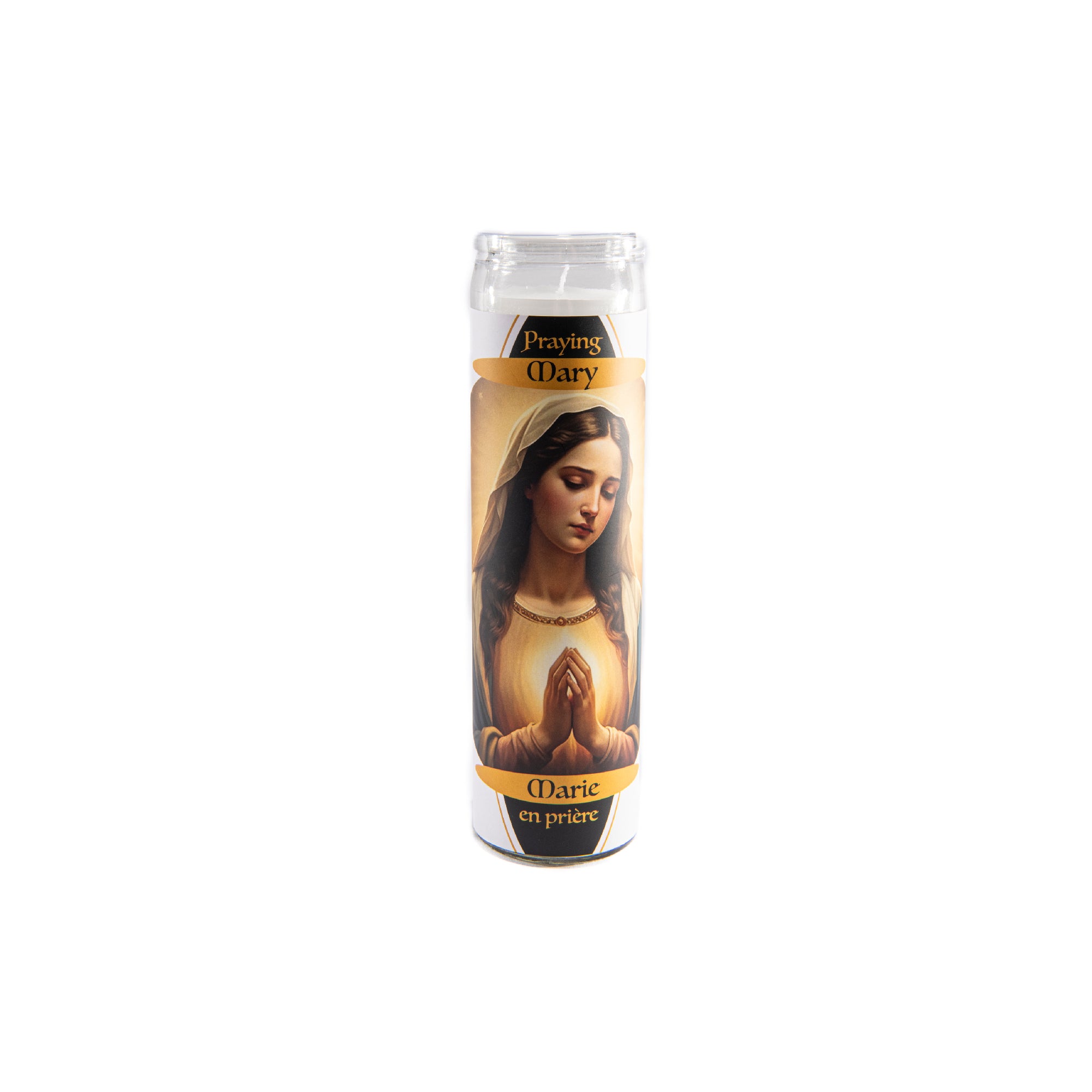 White Religious Candle Praying Mary Design - Set of 6