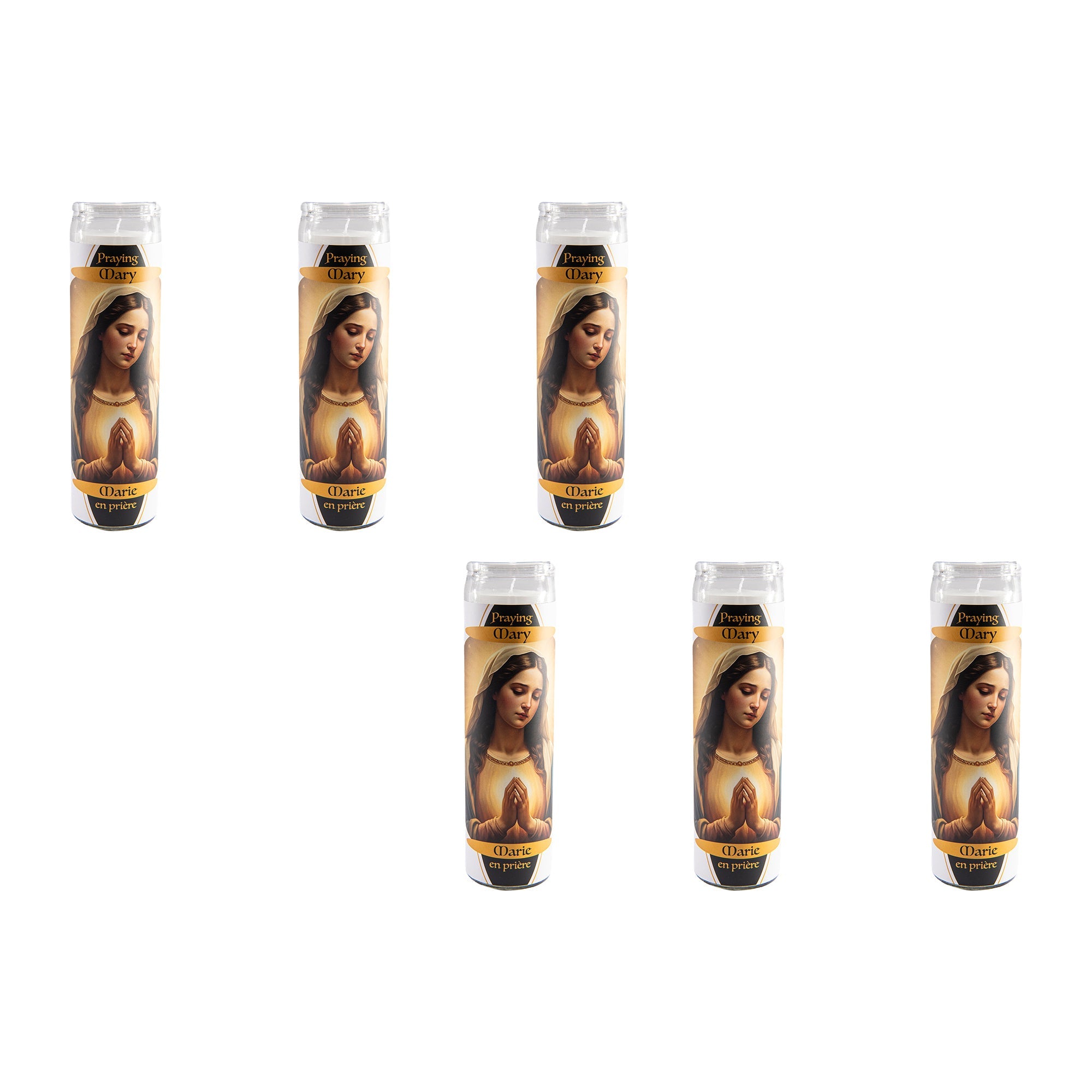 White Religious Candle Praying Mary Design - Set of 6