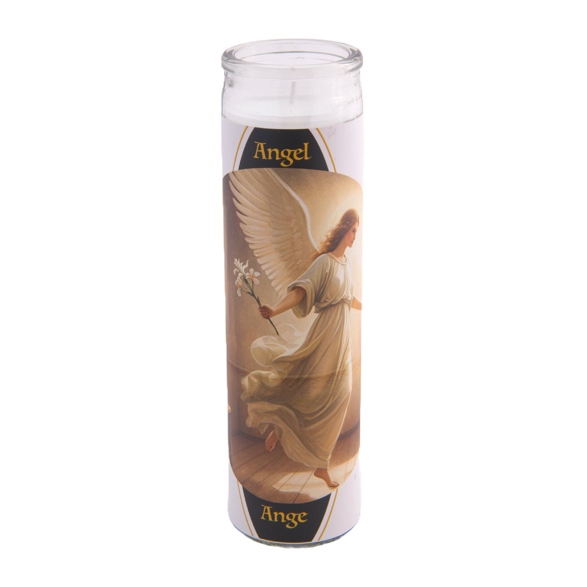 White Religious Candle with Angel Design - Set of 6