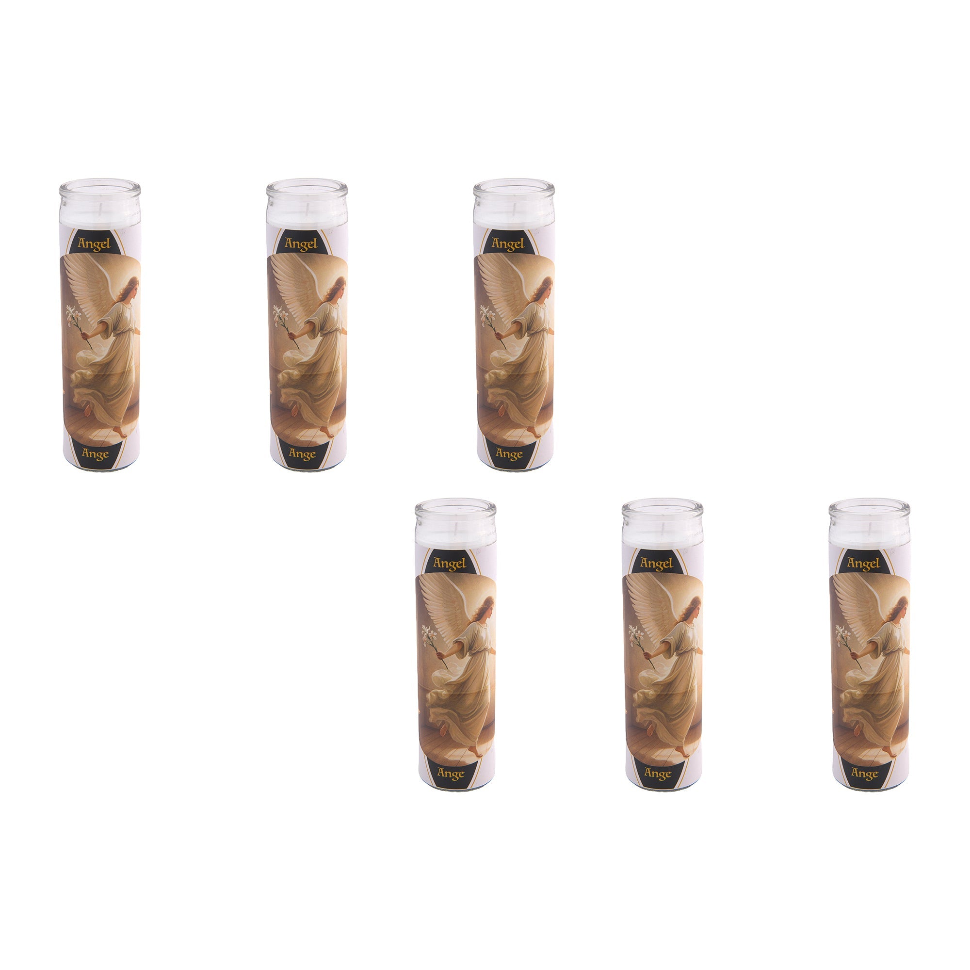 White Religious Candle with Angel Design - Set of 6