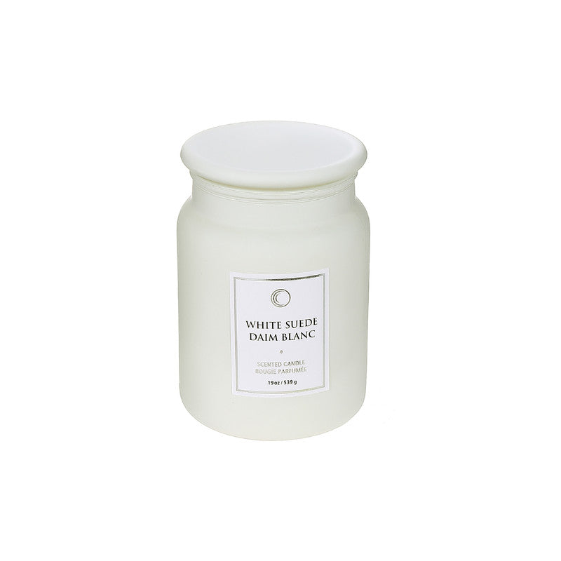 19oz White Suede Luxe Scented Candle With Glass Lid Set of 2