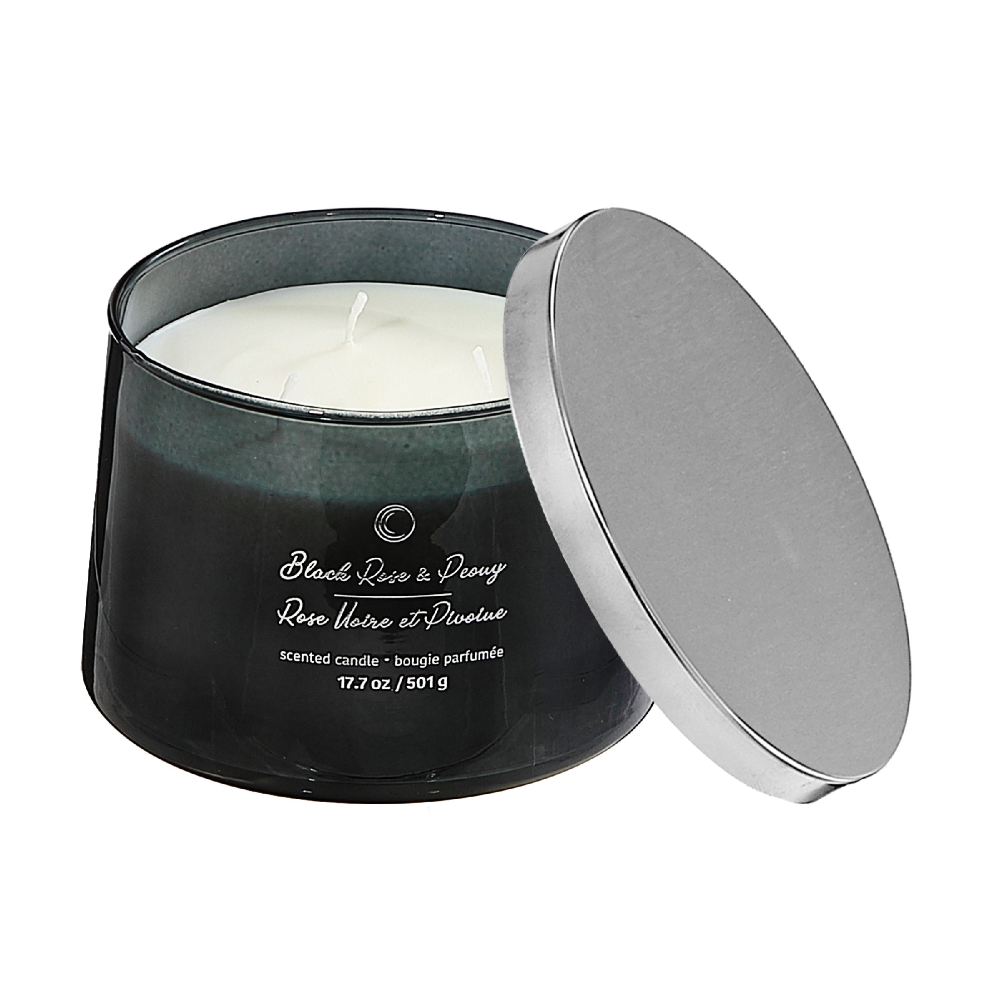 3 Wick High Gloss Taper Candle Black Rose & Peony 18 Oz, Decorative Candle, Home Accent