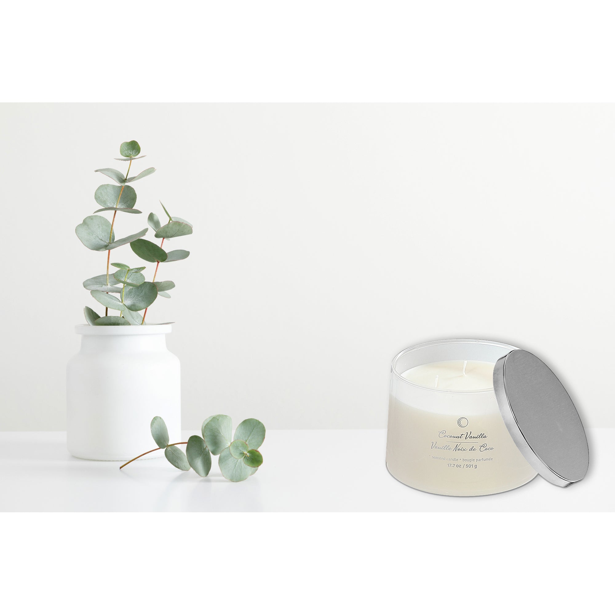 3 Wick High Gloss Taper Candle Coconut Vanilla 18 Oz, Decorative Candle, Home Accent