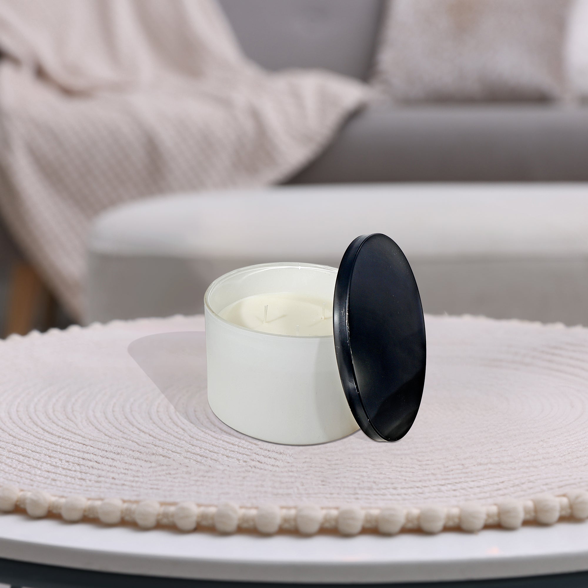 14Oz 3 Wick White Jar Scented Candle With Lid, 14 Oz White Jar 3 Wick Scented Candle With Lid, Modern Home Fragrance