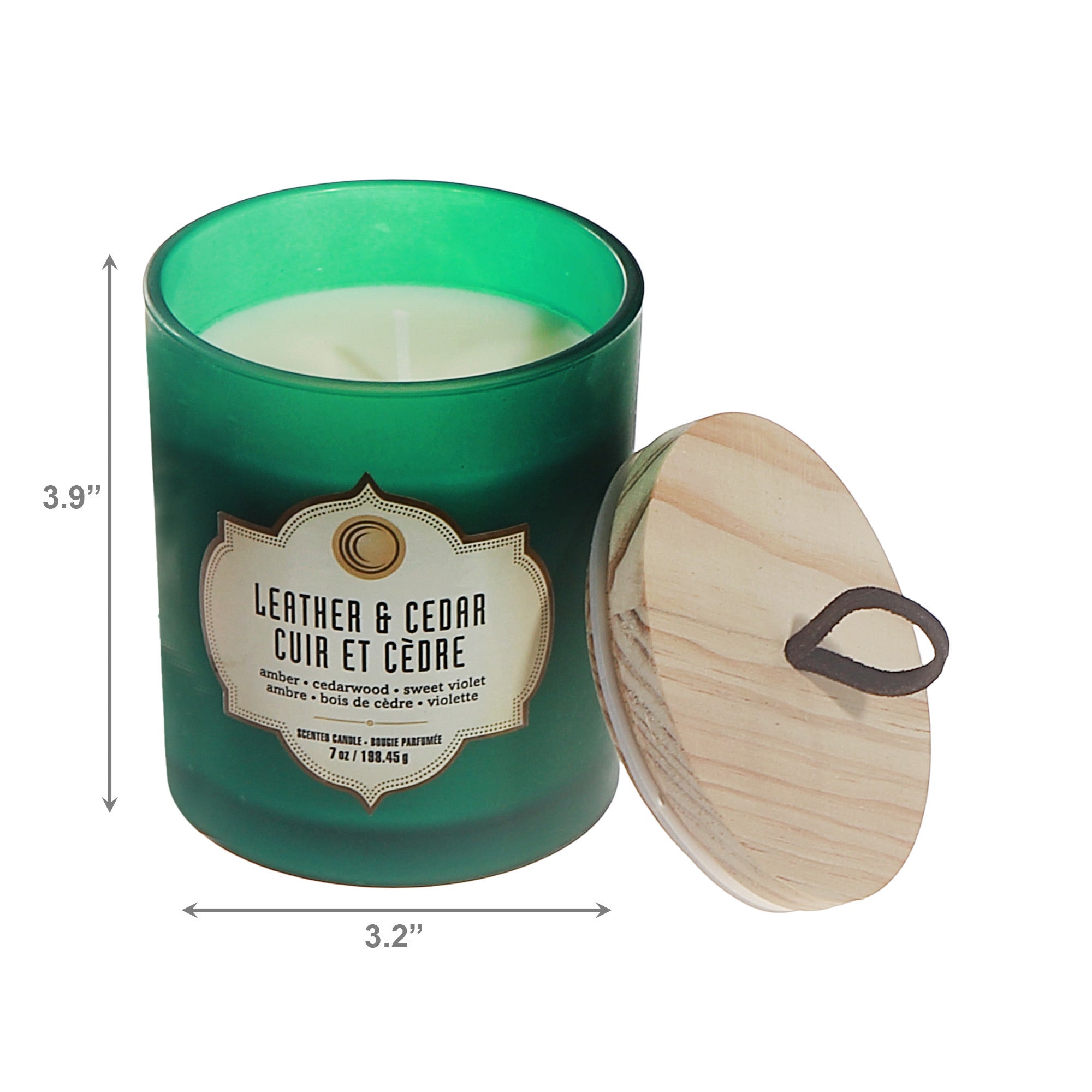 7 Ozs Green Glass Jar Scented Candle – Leather and Cedar - Set of 2