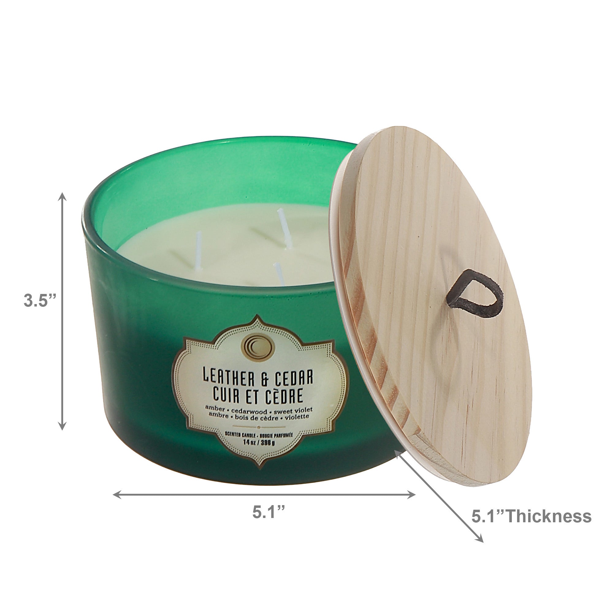 14 Ozs 3 Wick Green Jar Scented Candle Leather & Cedar - Set of 2