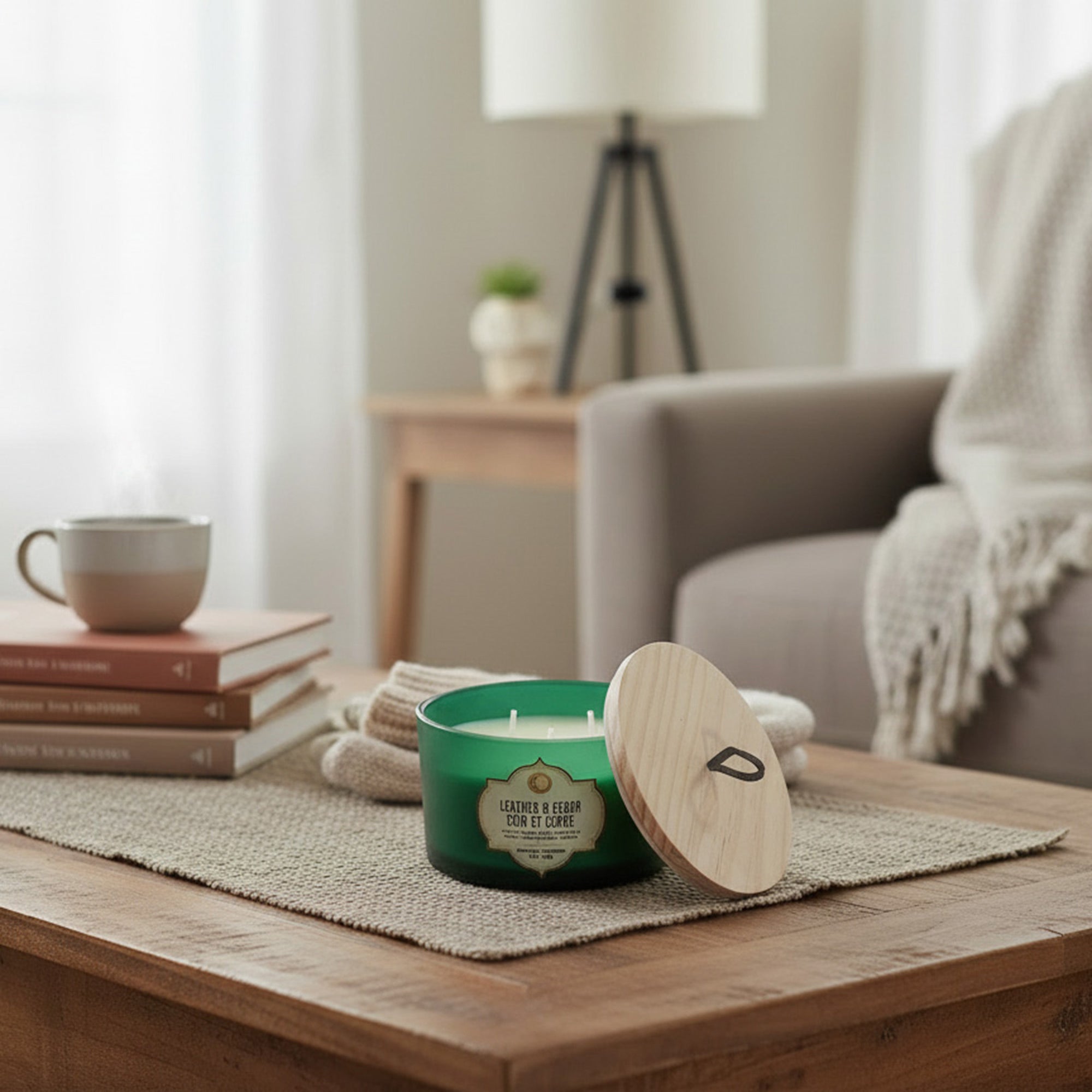14 Ounces 3 Wick Green Jar Scented Candle Leather & Cedar - Set of 2