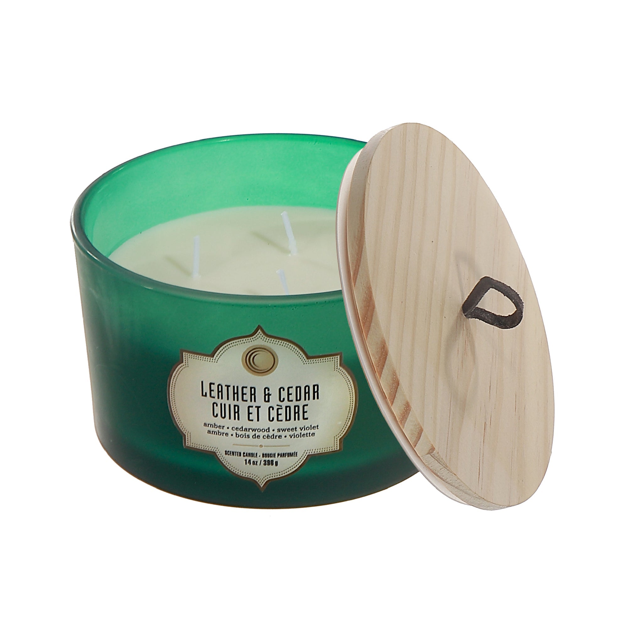 14 Ozs 3 Wick Green Jar Scented Candle Leather & Cedar - Set of 2