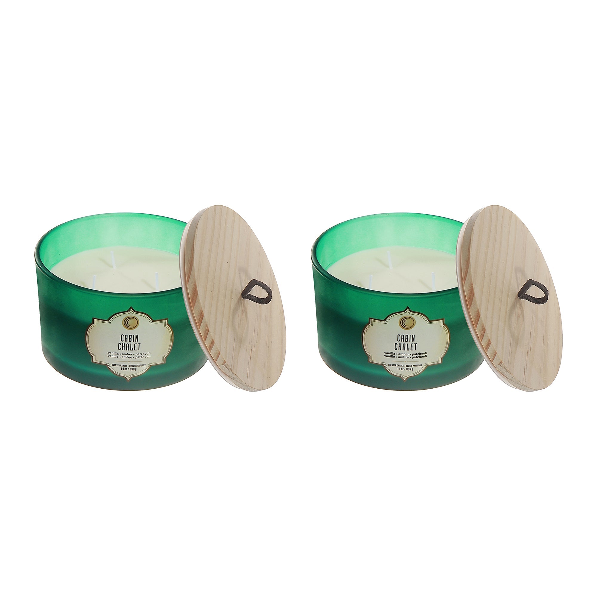 14 Ozs 3 Wick Green Jar Scented Candle Cabin - Set of 2