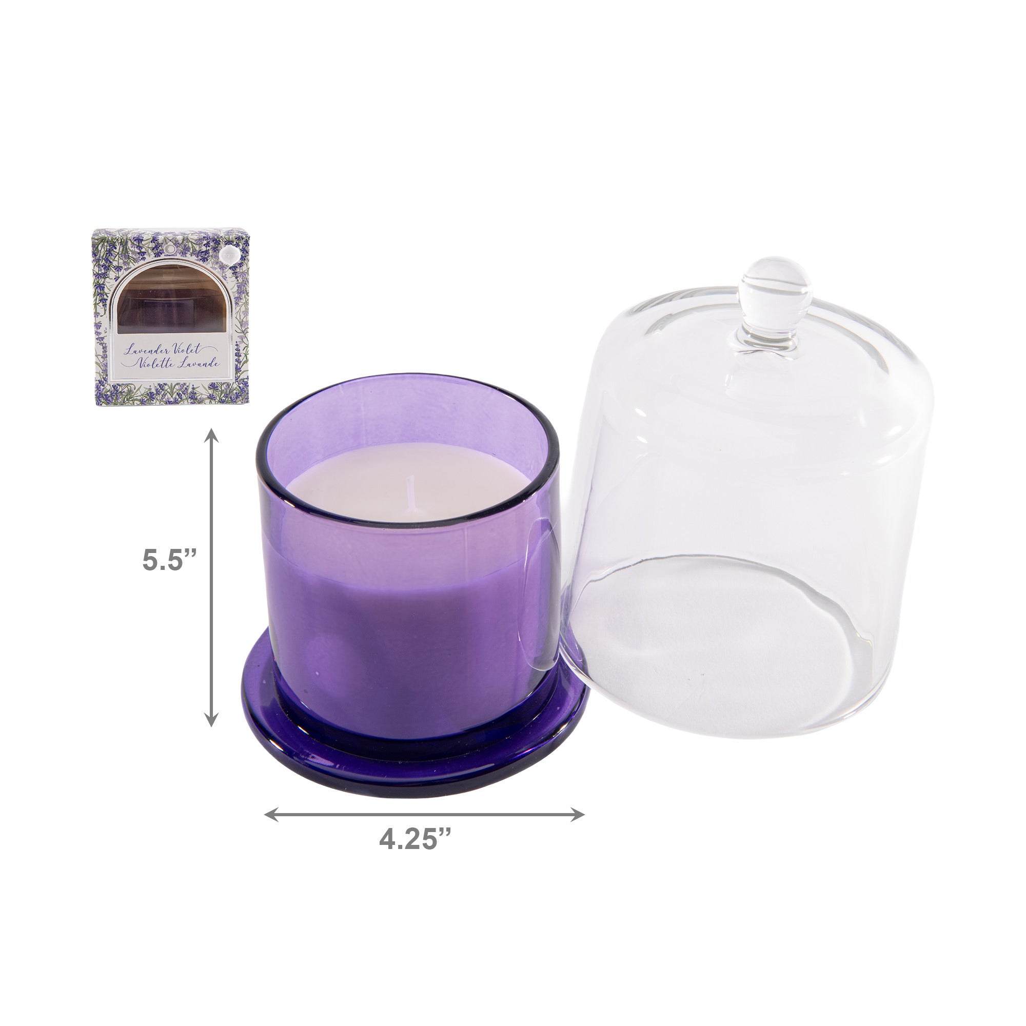 8 Ozs Glass Candle with Bell Cover Lavender Violet