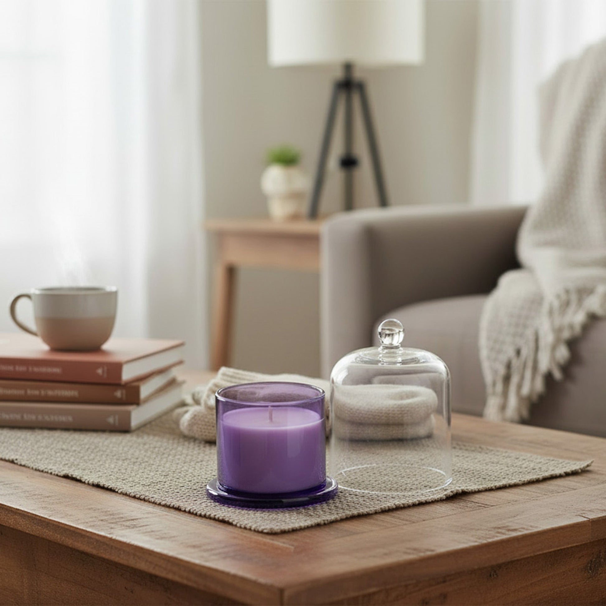 8 Ounces Glass Candle with Bell Cover Lavender Violet