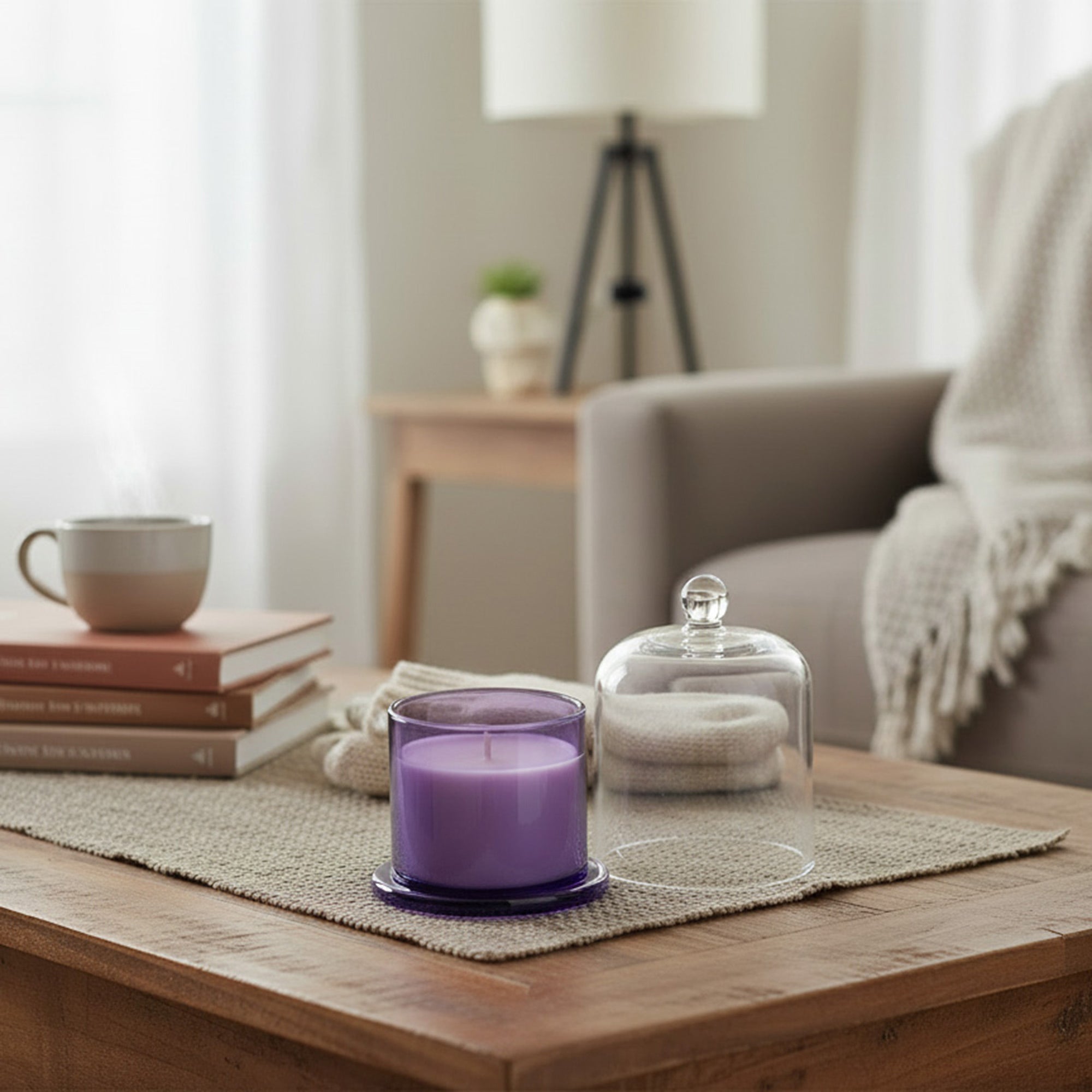 8 Ounces Glass Candle with Bell Cover Lavender Violet