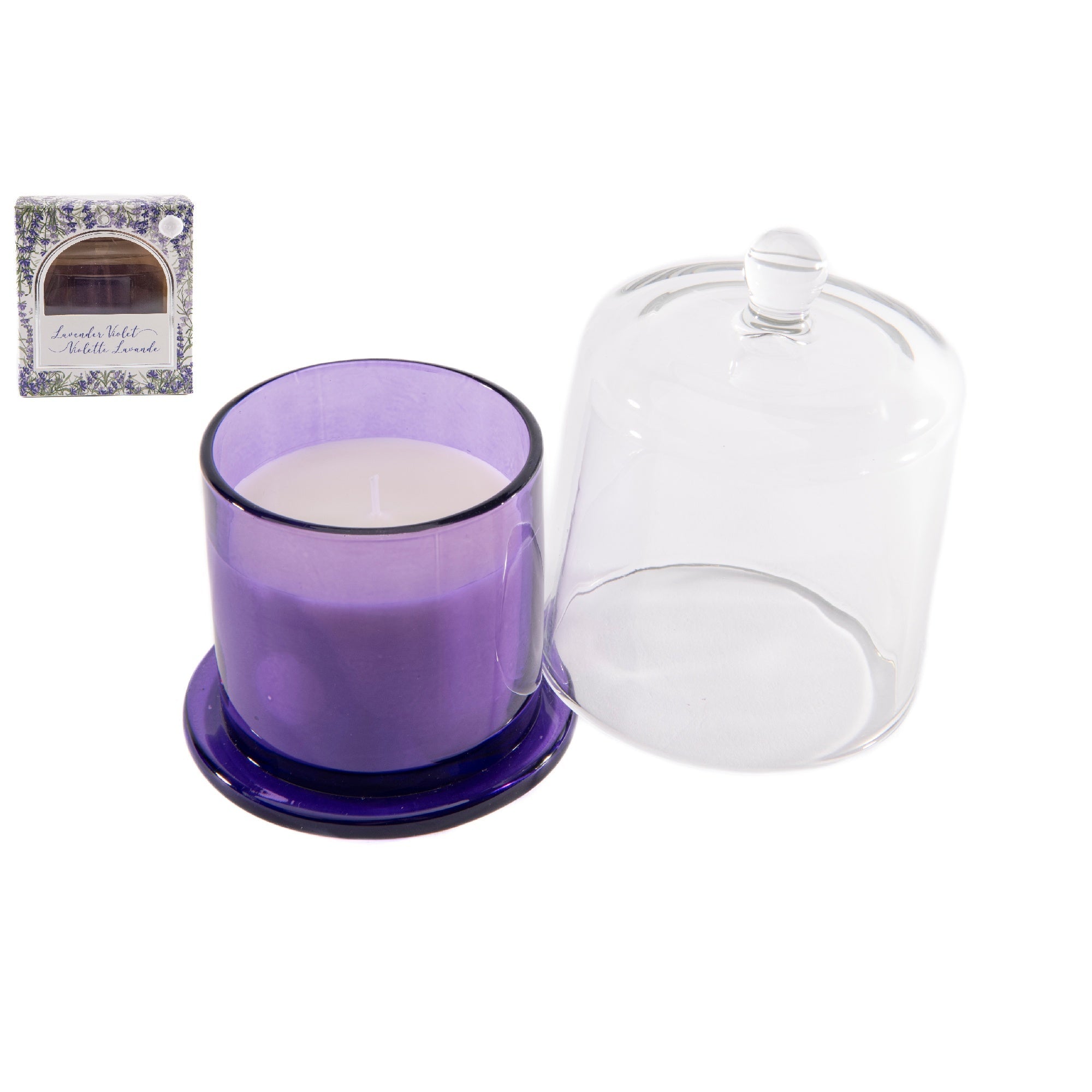 8 Ozs Glass Candle with Bell Cover Lavender Violet