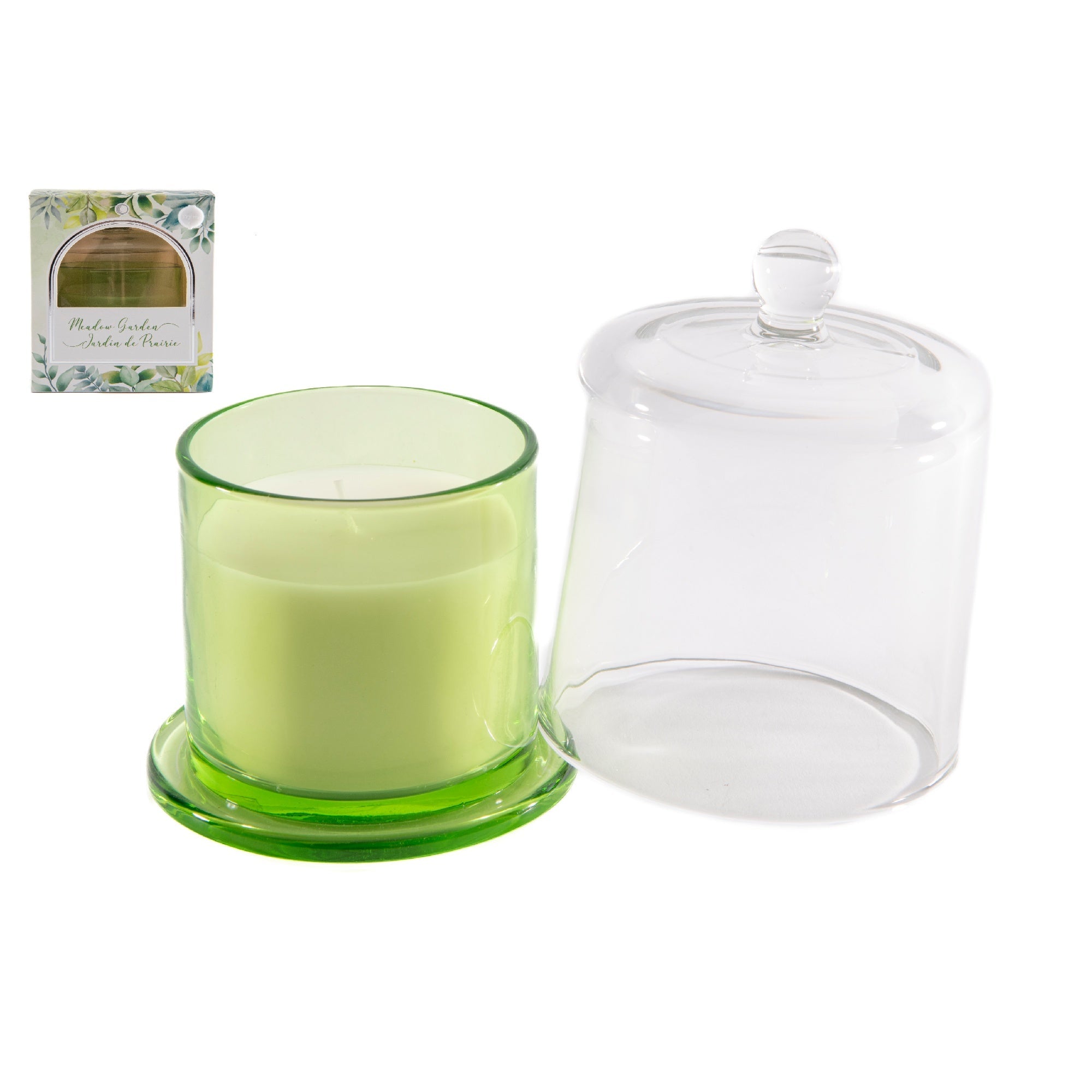8 Ozs Glass Candle with Bell Cover Meadow Garden