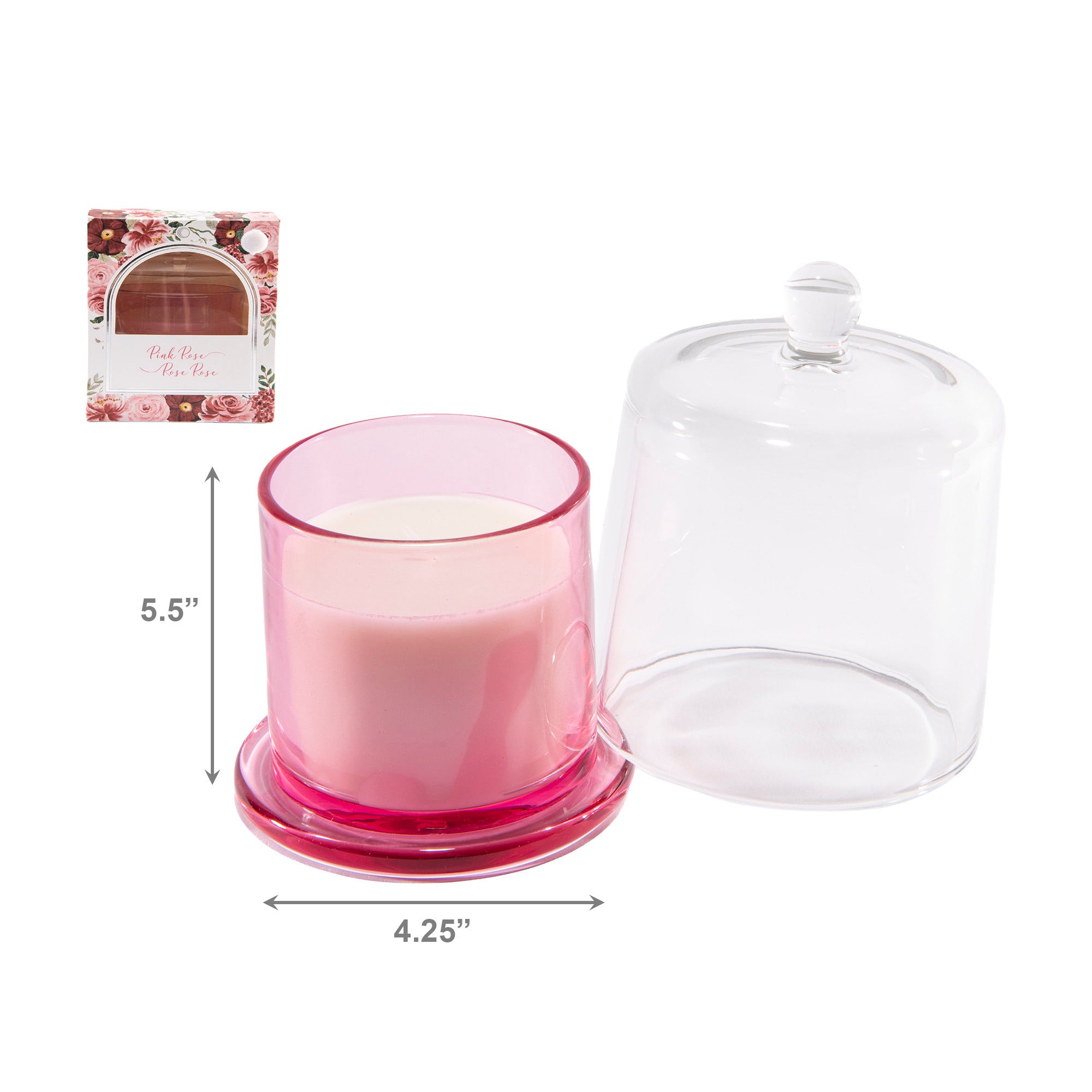 8 Ozs Glass Candle with Bell Cover Pink Rose