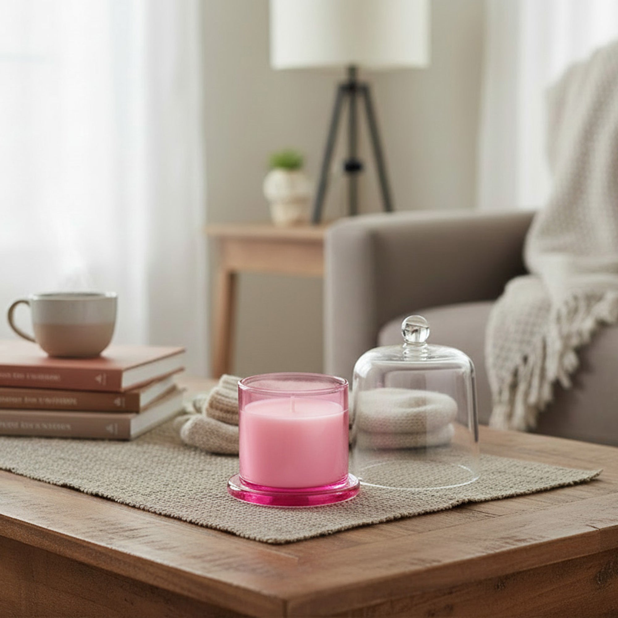 8 Ounces Glass Candle with Bell Cover Pink Rose