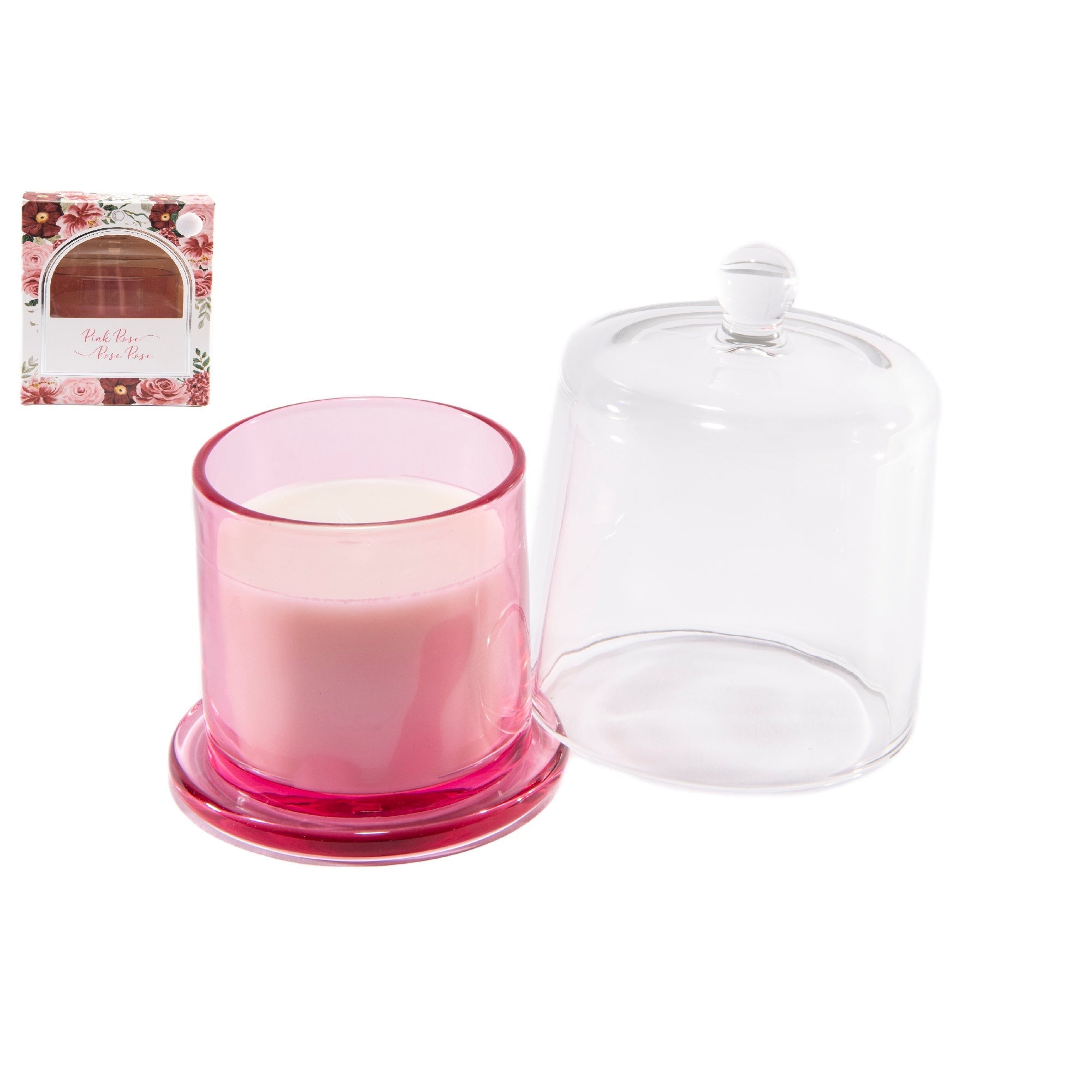 8 Ozs Glass Candle with Bell Cover Pink Rose