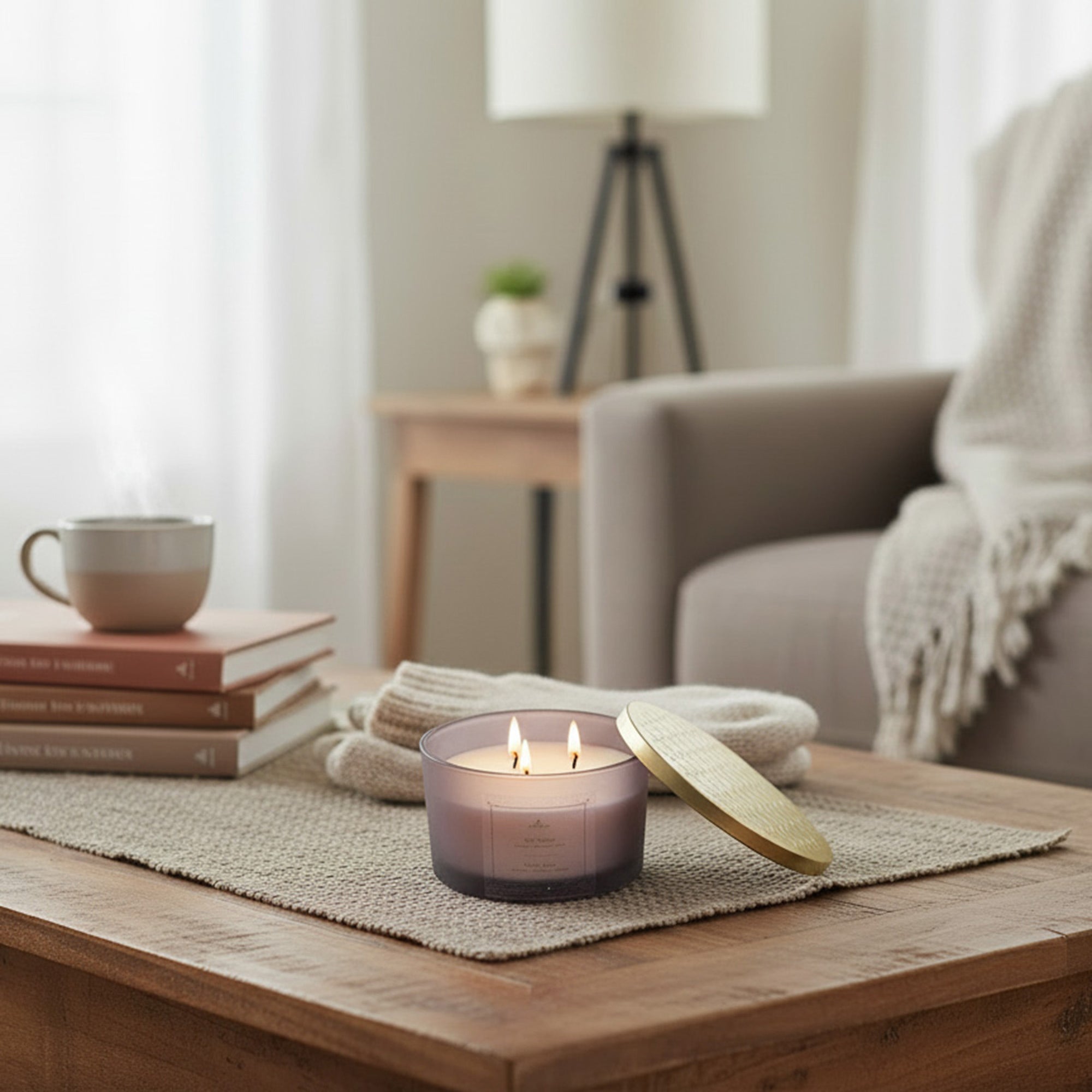14 Ounces 3 Wick Mauve Jar Scented Candle Soft Cotton