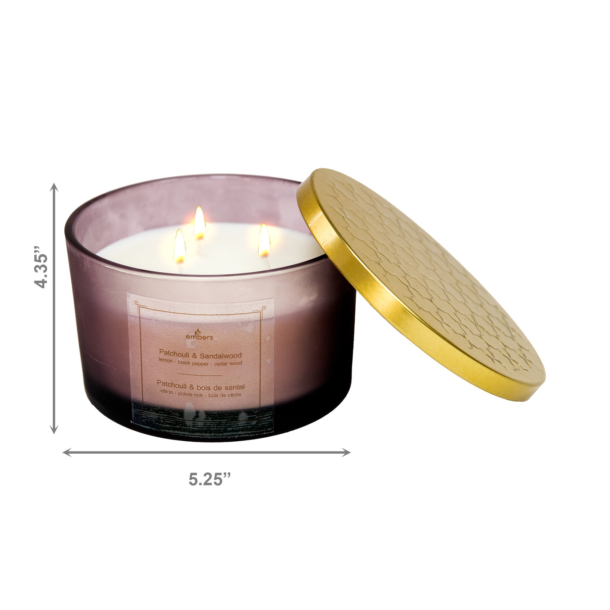 14 Ozs 3 Wick Mauve Jar Scented Candle Patchouli/Sandalwood