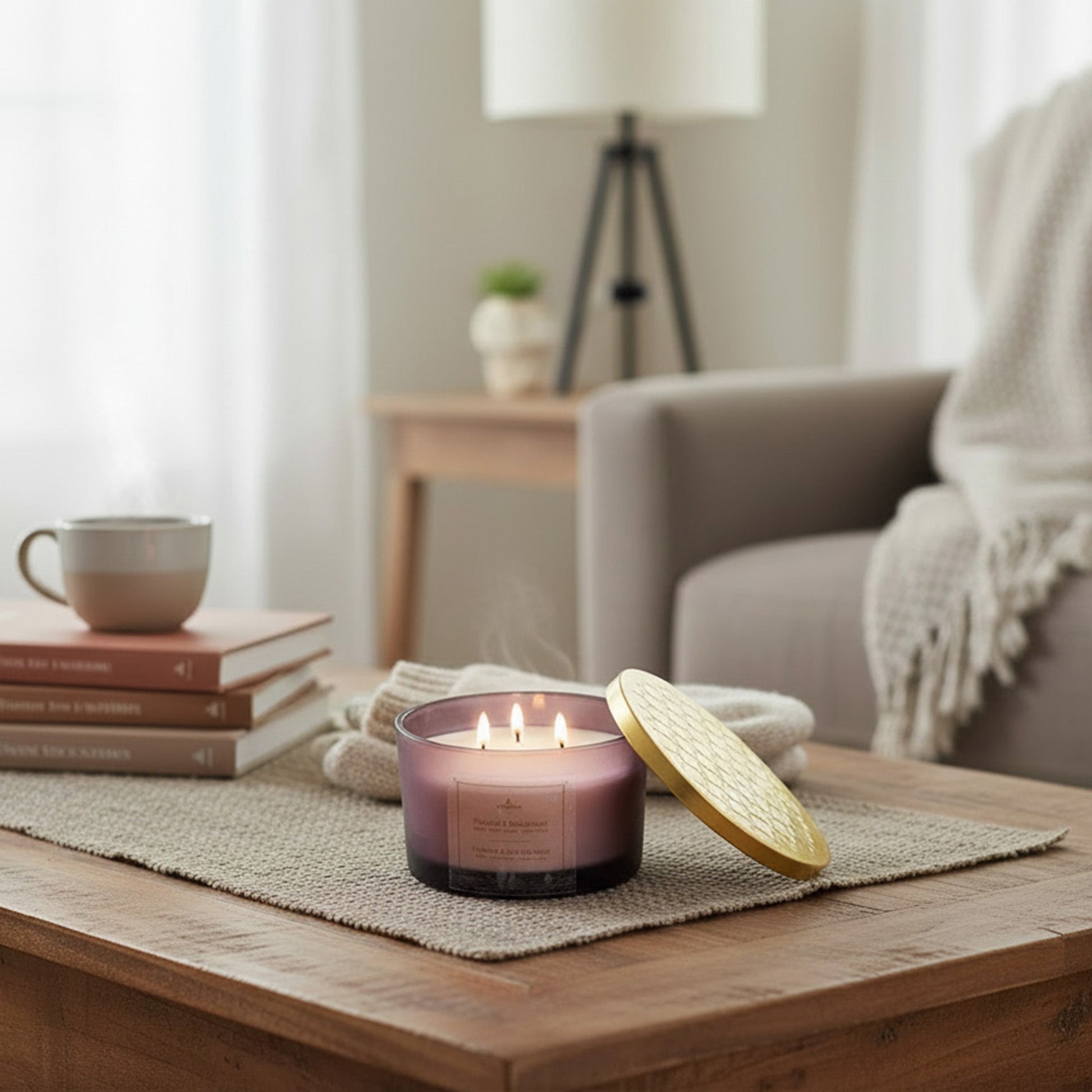 14 Ounces 3 Wick Mauve Jar Scented Candle Patchouli/Sandalwood