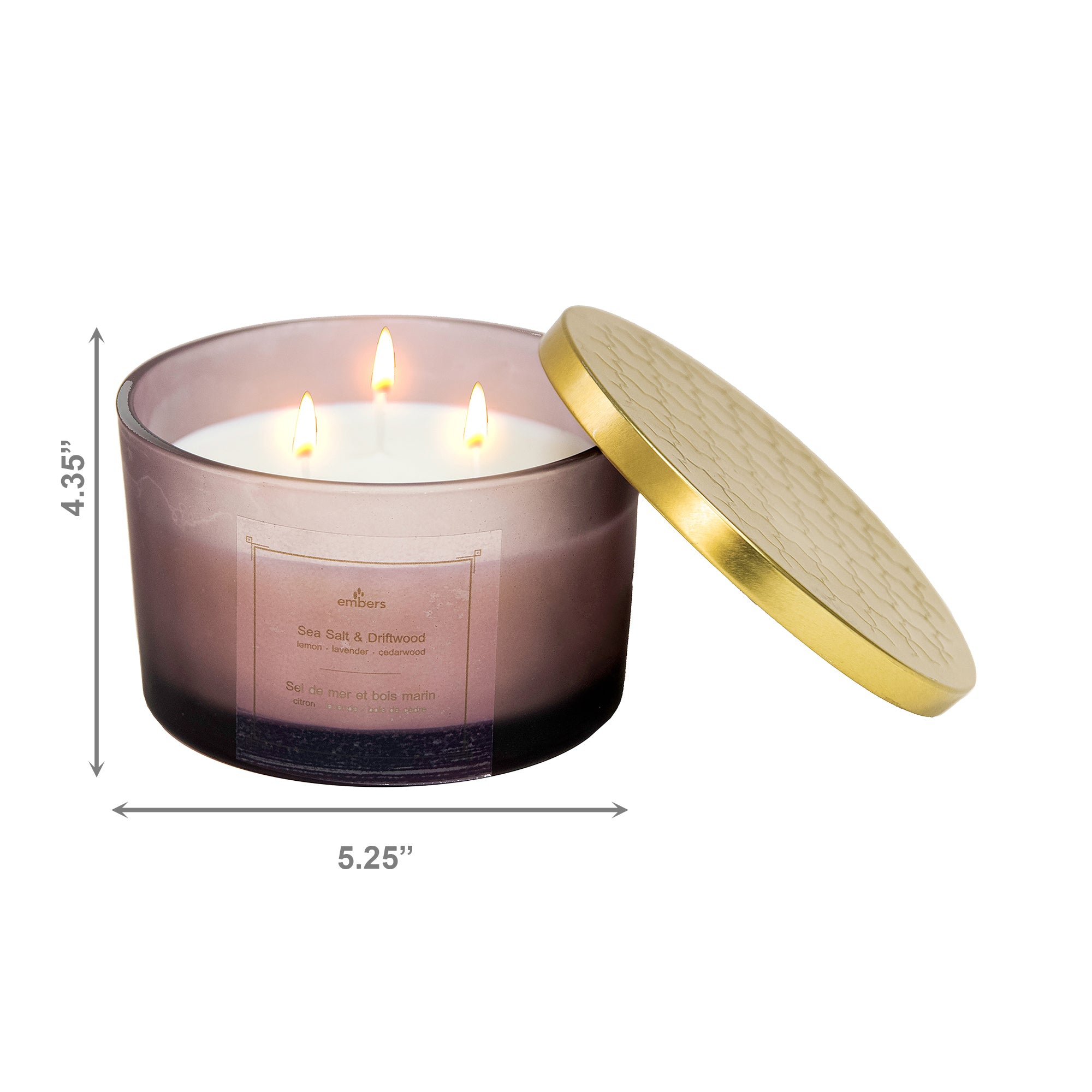 14 Ozs 3 Wick Mauve Jar Scented Candle Sea Salt/Driftwood