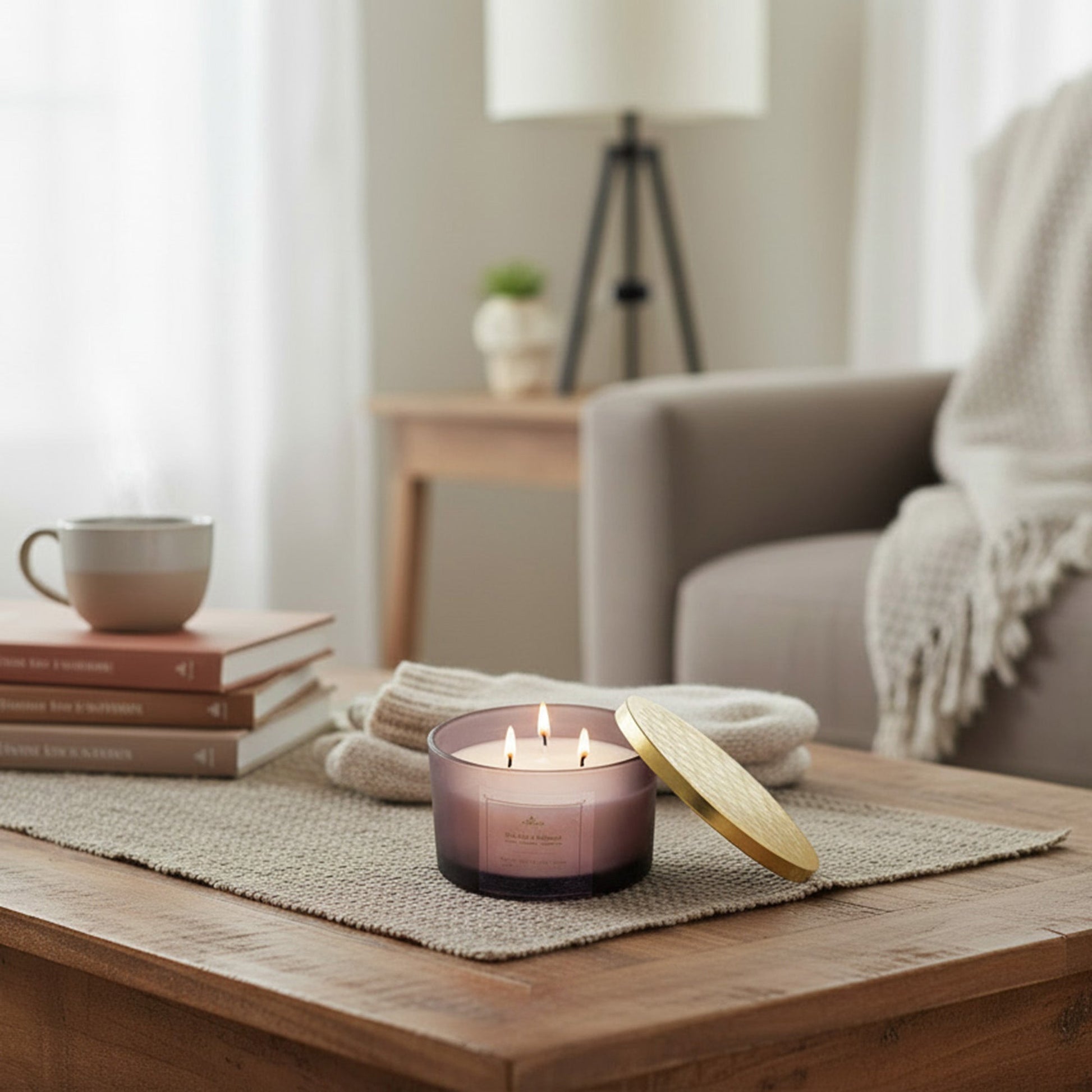 14 Ounces 3 Wick Mauve Jar Scented Candle Sea Salt/Driftwood