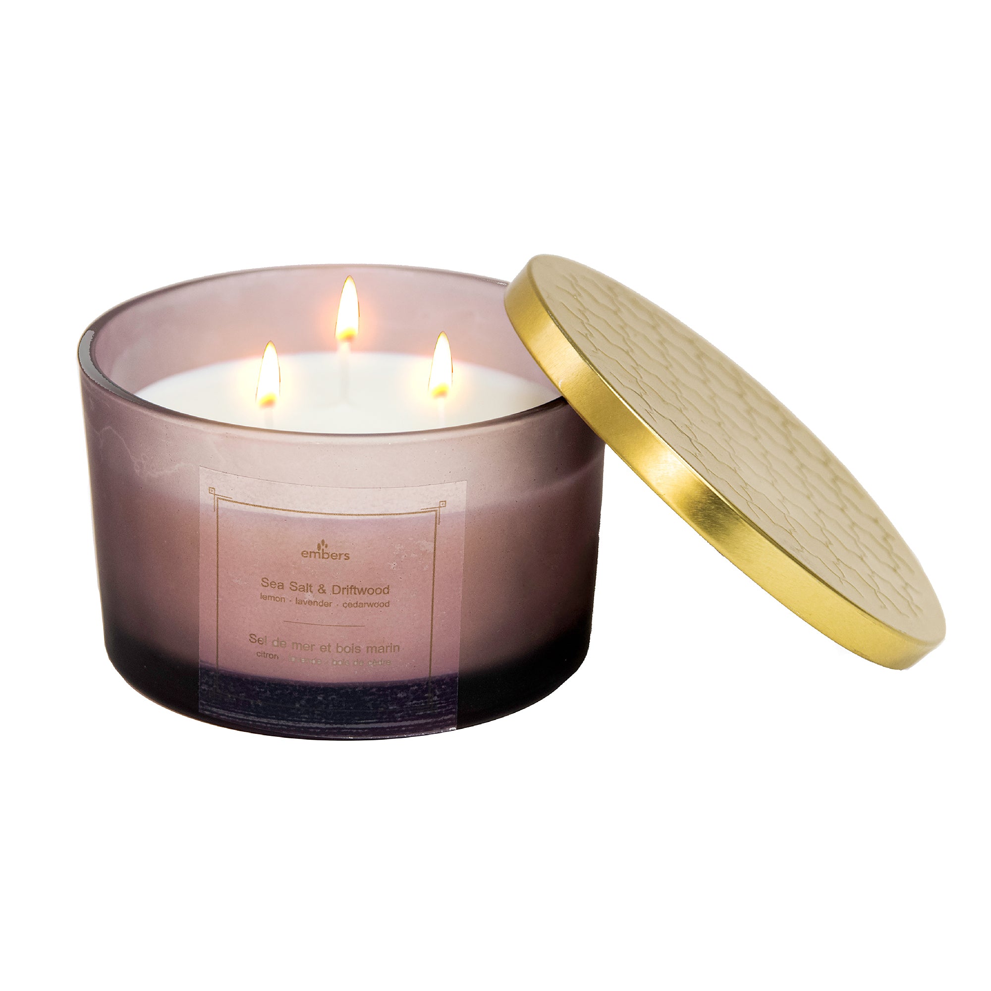 14 Ozs 3 Wick Mauve Jar Scented Candle Sea Salt/Driftwood