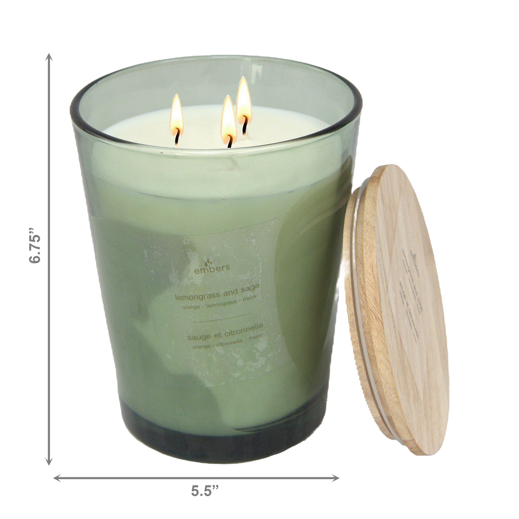 31.7 Ozs 3 Wick Tapered Glass Candle Lemongrass & Sage