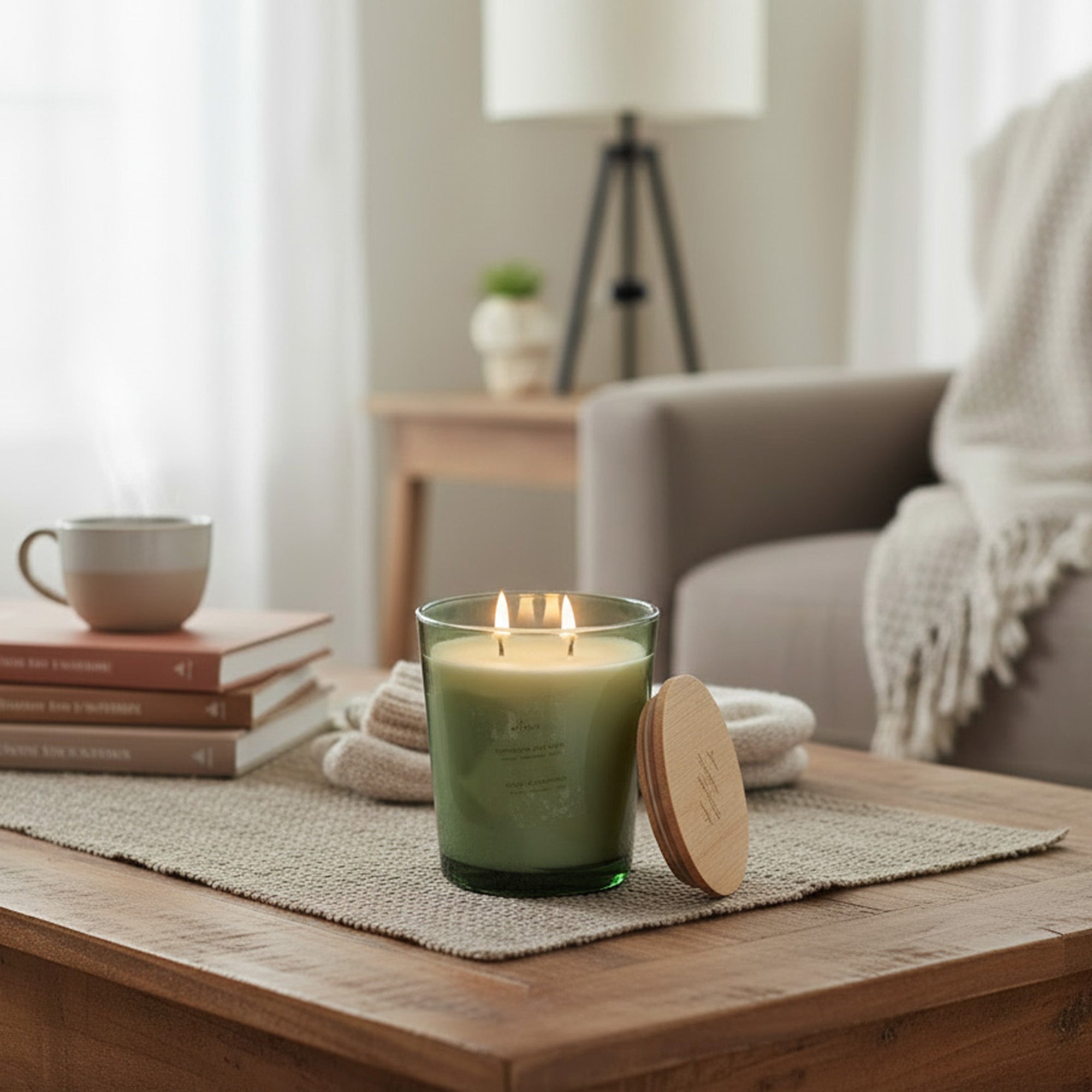 31.7 Ounces 3 Wick Tapered Glass Candle Lemongrass & Sage