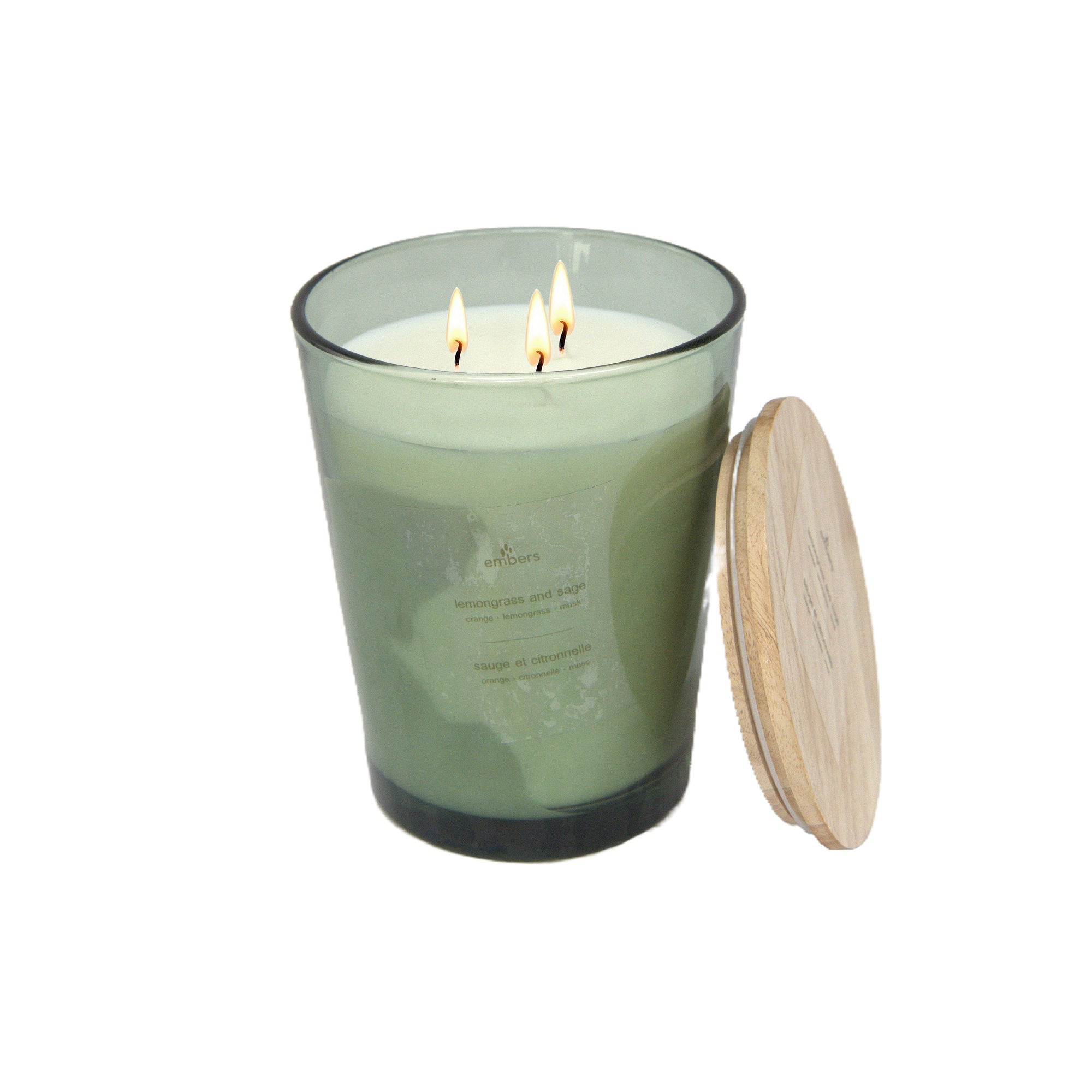 31.7 Ozs 3 Wick Tapered Glass Candle Lemongrass & Sage