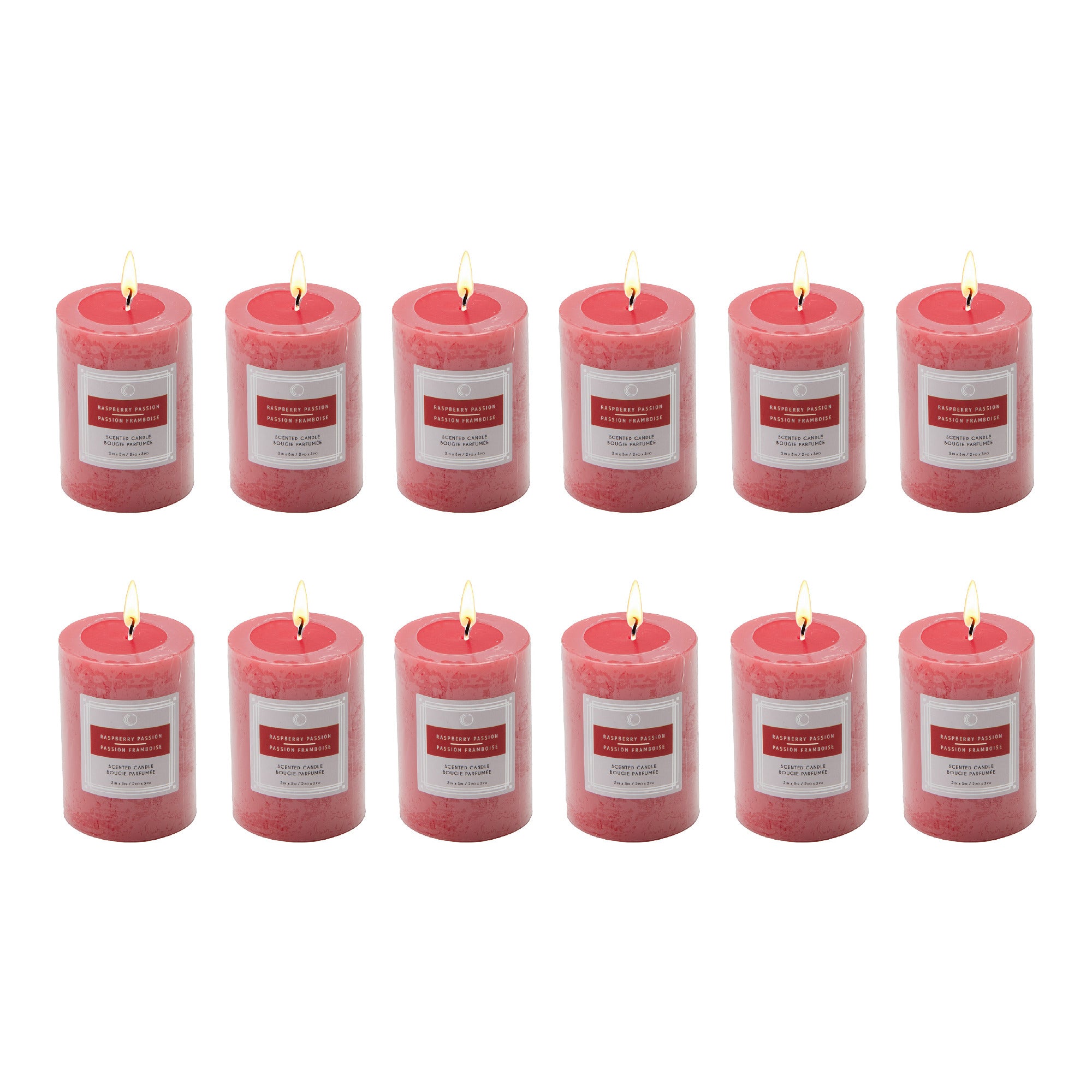 Raspberry Passion 2"x3" Scented Pillars, Set of 12, Home Fragrance, Aromatherapy