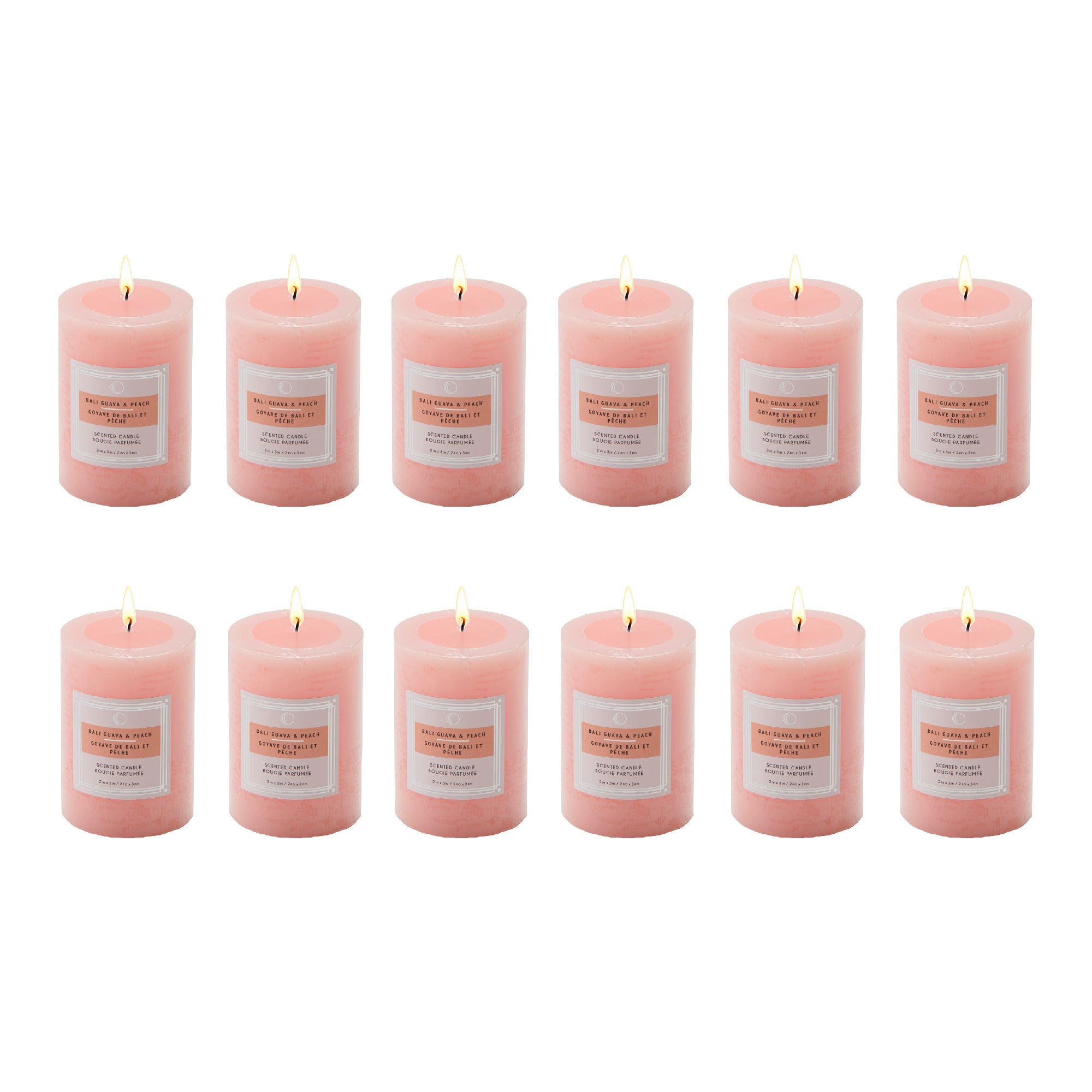 Bali Guava & Peach 2"x3" Scented Pillars, Set of 12, Home Fragrance, Aromatherapy