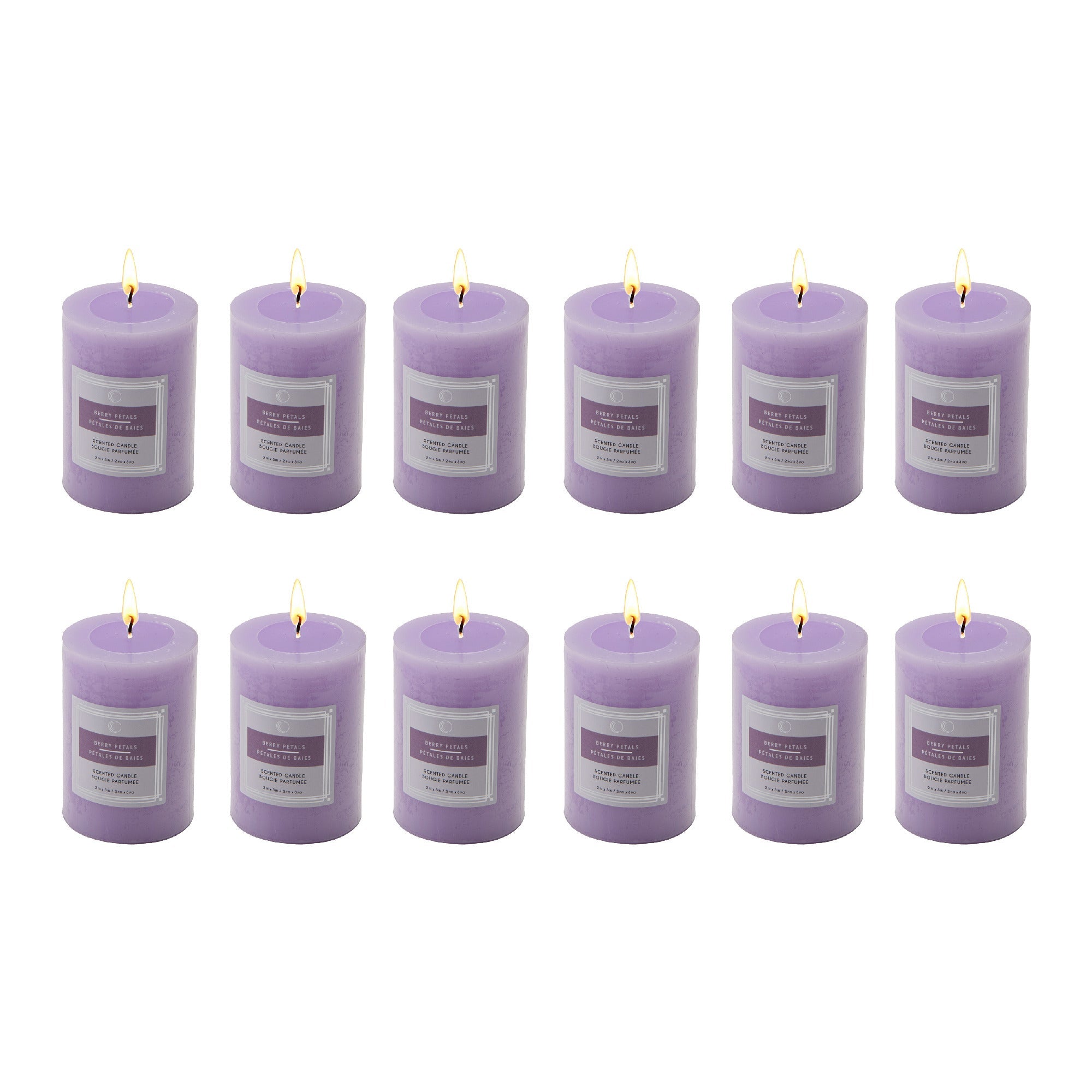 Berry Petals 2"x3" Scented Pillars, Set of 12, Home Fragrance, Aromatherapy