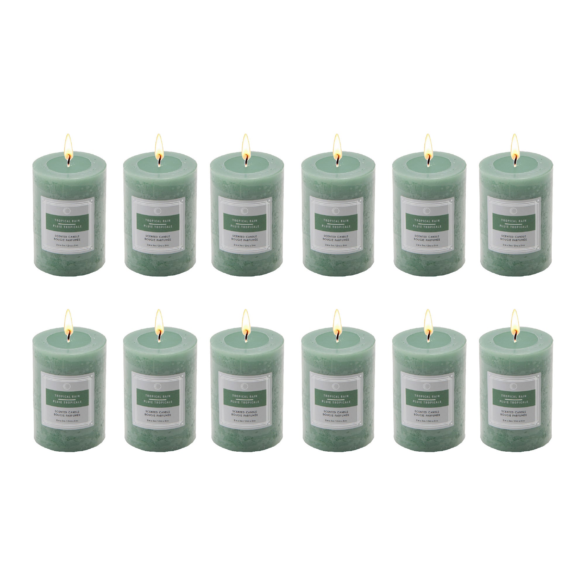 Tropical Rain 2"x3" Scented Pillars, Set of 12, Home Fragrance, Aromatherapy