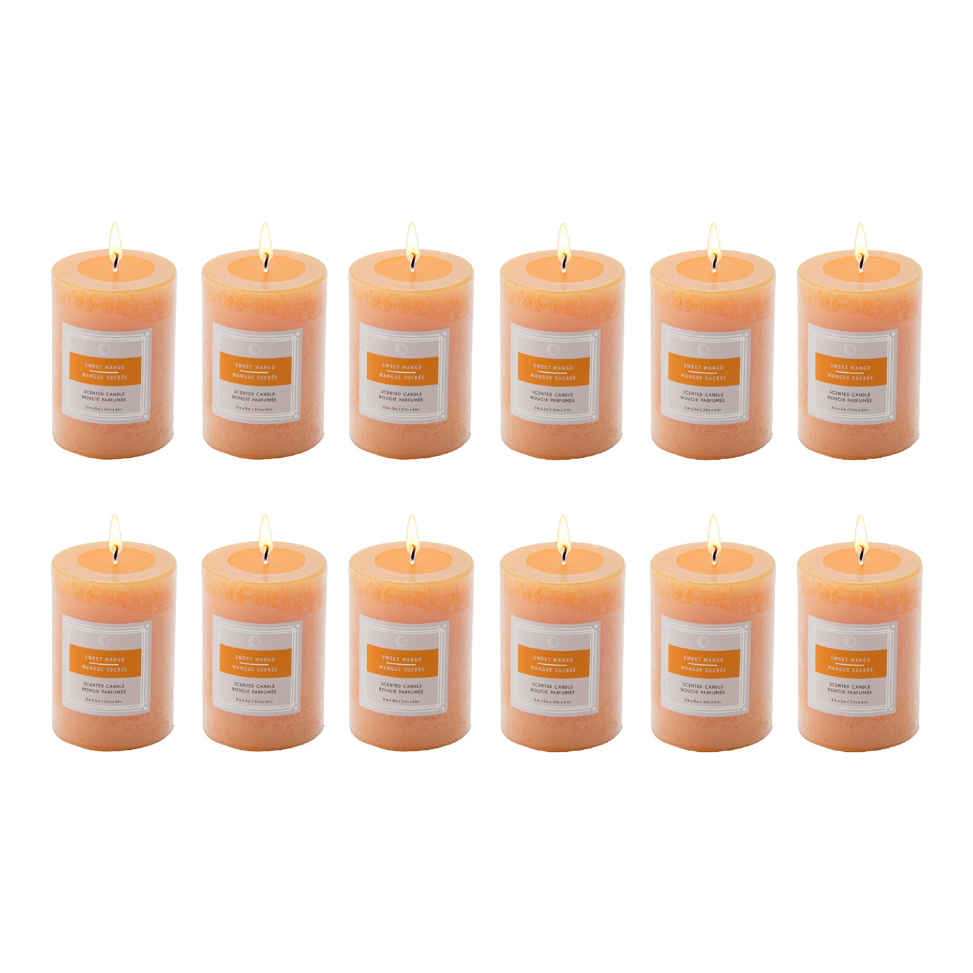 Sweet Mango 2"x3" Scented Pillars, Set of 12, Home Fragrance, Aromatherapy