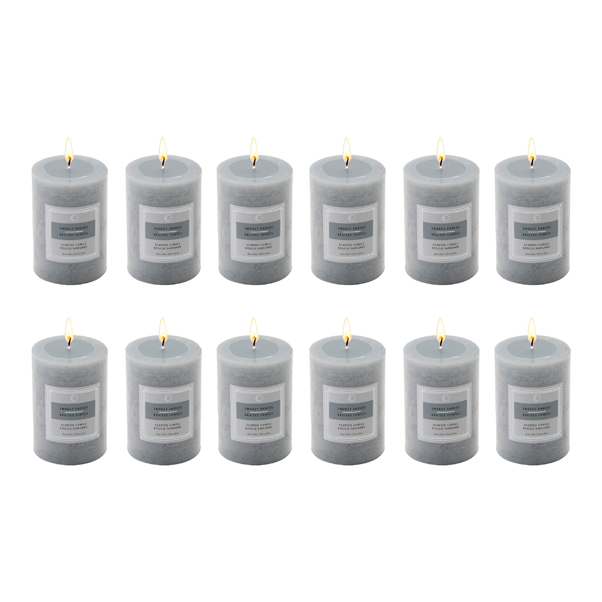 Smokey Embers 2"x3" Scented Pillars, Set of 12, Home Fragrance, Aromatherapy