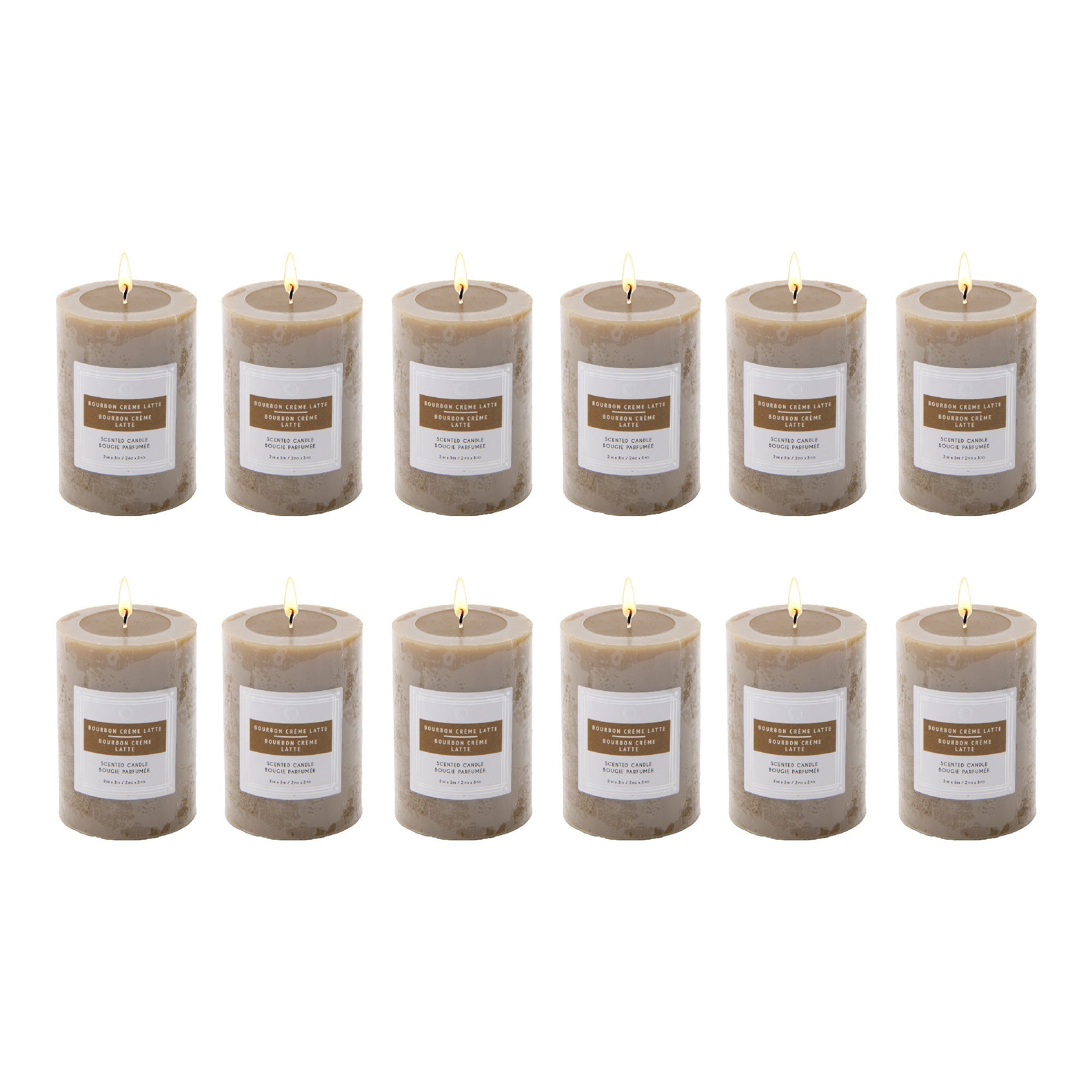 Bourbon Crème Latte 2"x3" Scented Pillars, Set of 12, Home Fragrance, Aromatherapy