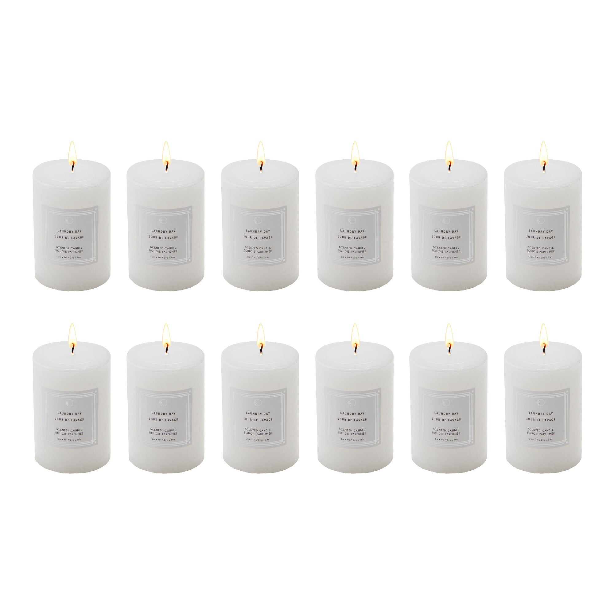 Laundry Day 2"x3" Scented Pillars, Set of 12, Home Fragrance, Aromatherapy