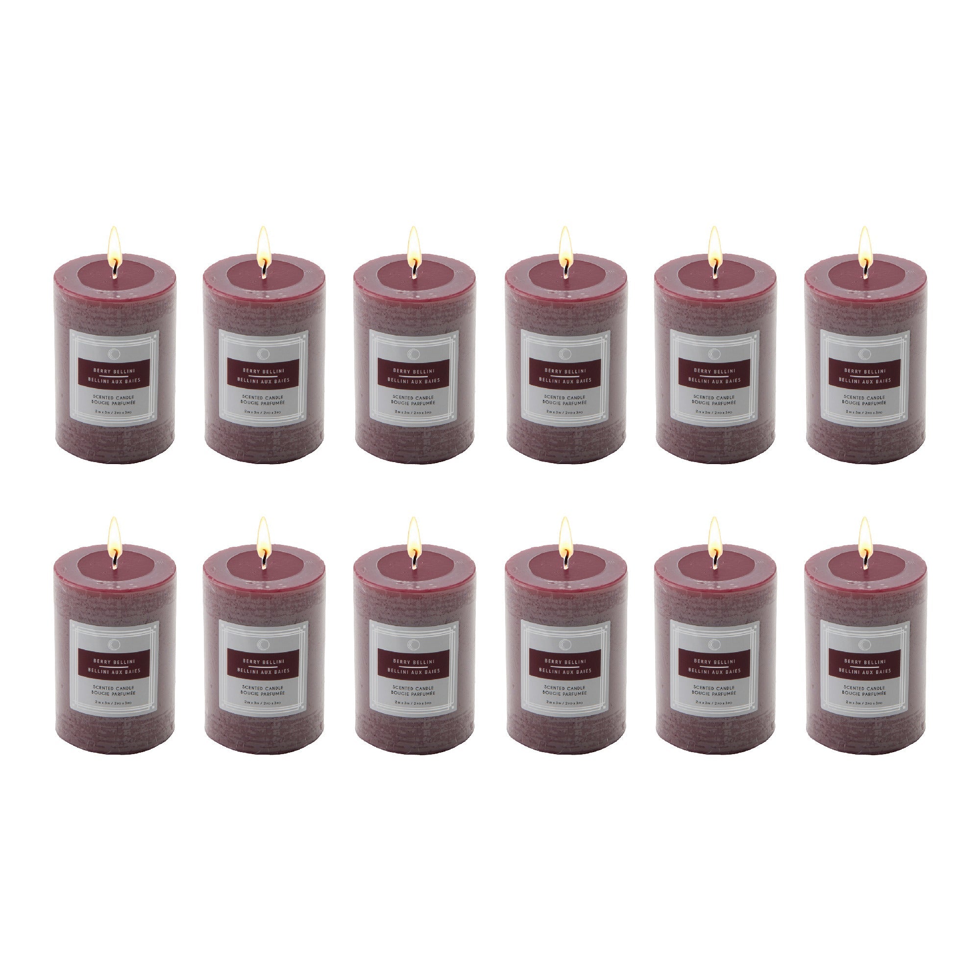Berry Bellini 2"x3" Scented Pillars, Set of 12, Home Fragrance, Aromatherapy