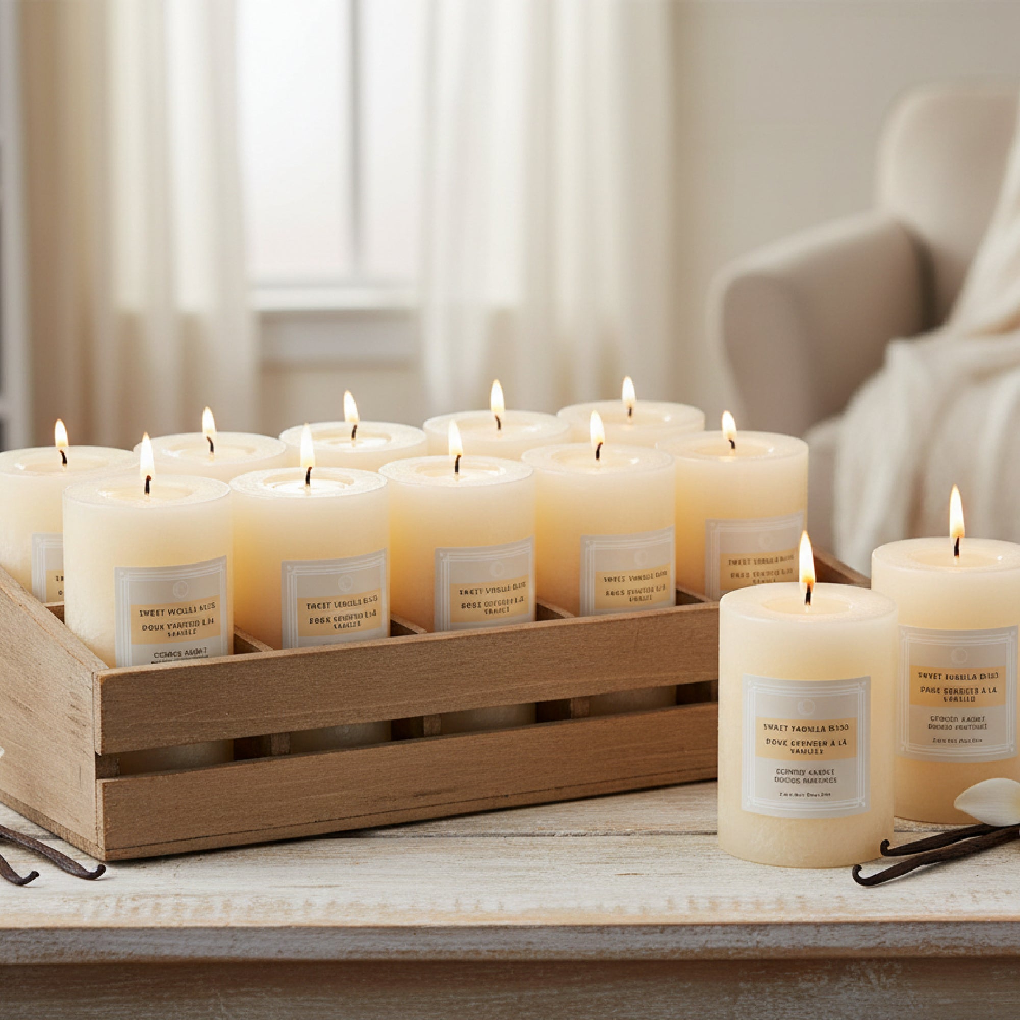 Sweet Vanilla Bliss 2.75"x4" Scented Pillars, Set of 8, Home Fragrance, Aromatherapy