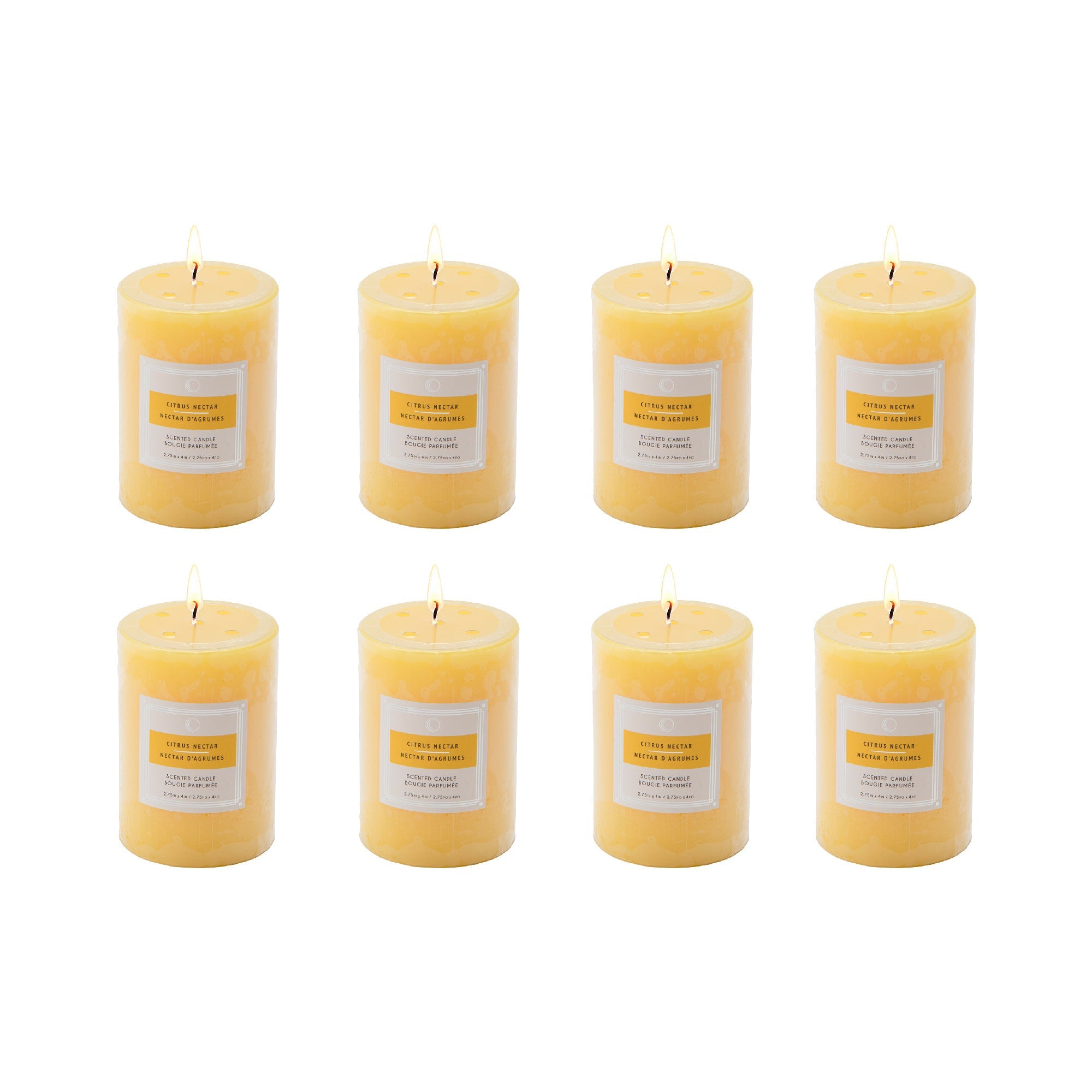 Citrus Nectar 2.75"x4" Scented Pillars, Set of 8, Home Fragrance, Aromatherapy