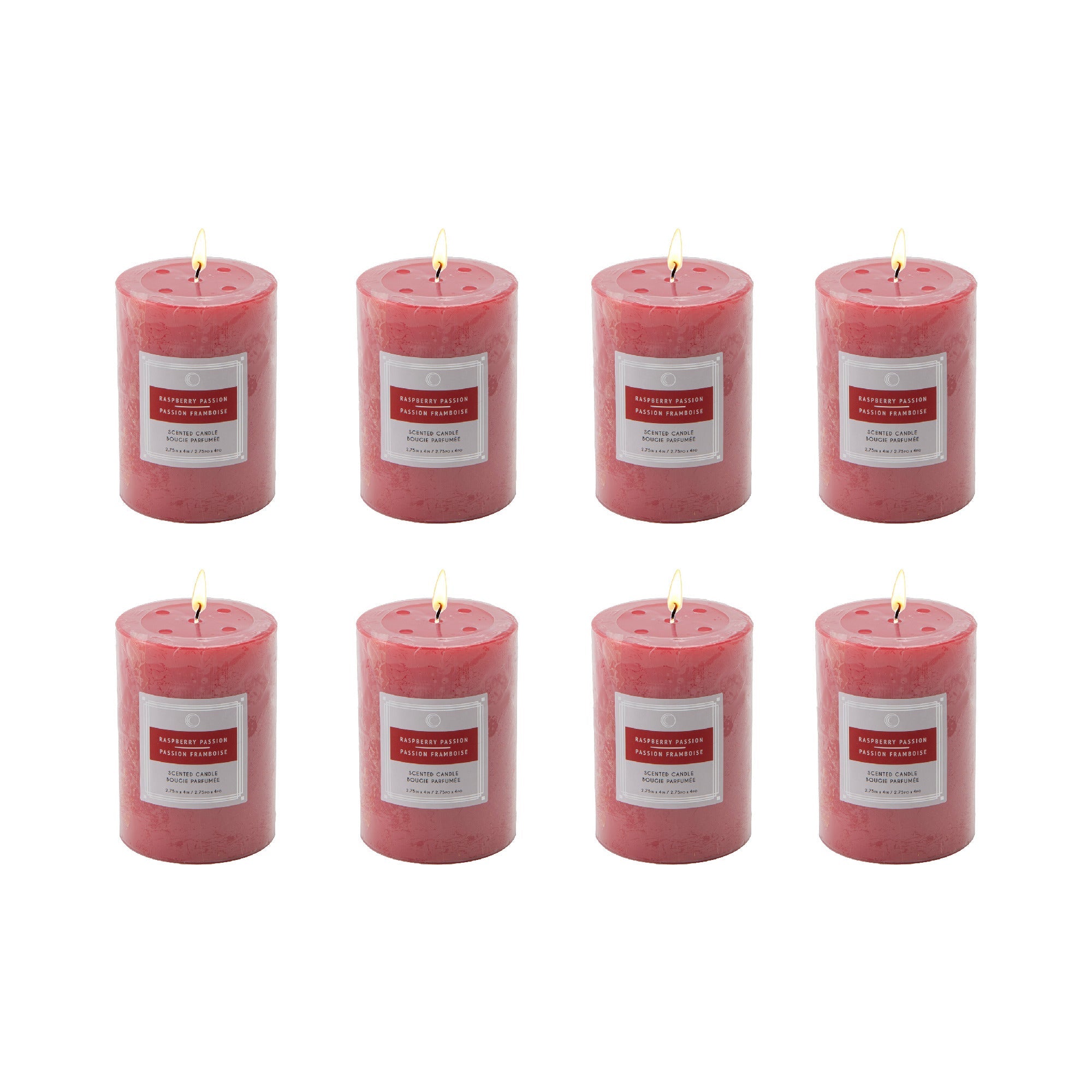 Raspberry Passion 2.75"x4" Scented Pillars, Set of 8, Home Fragrance, Aromatherapy