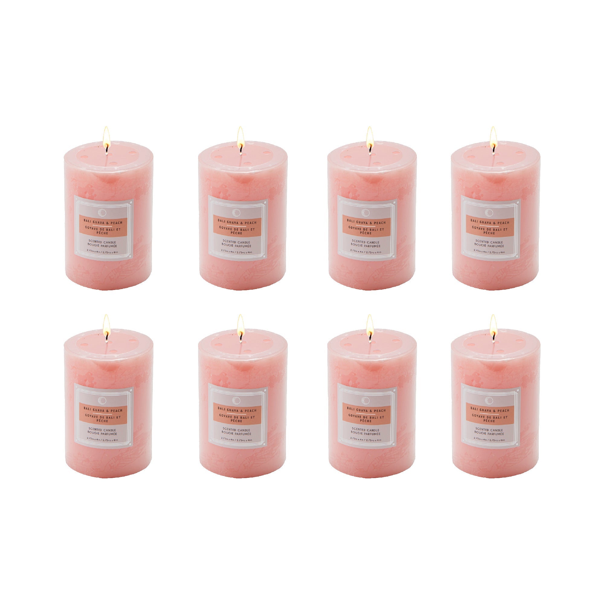 Bali Guava & Peach 2.75"x4" Scented Pillars, Set of 8, Home Fragrance, Aromatherapy