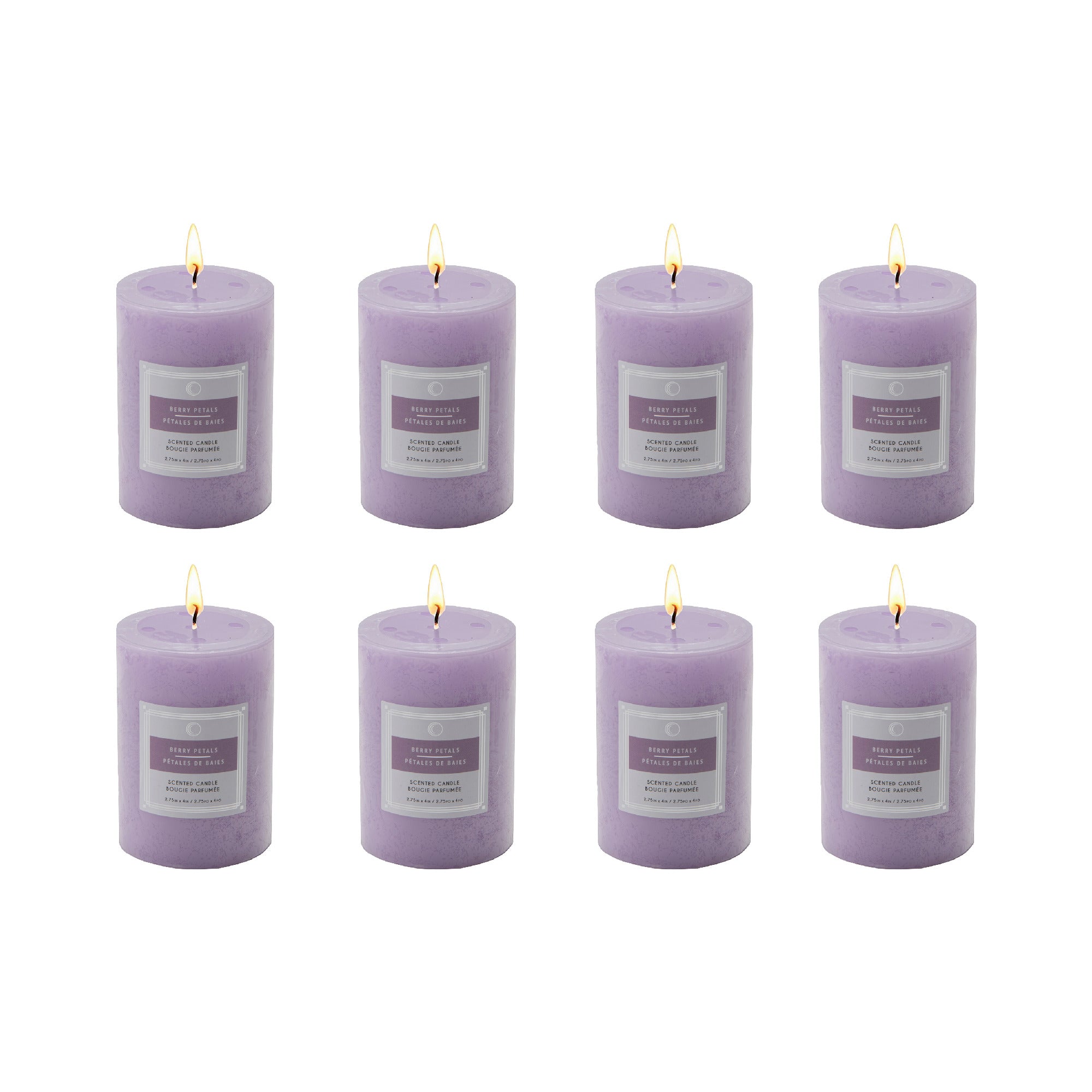 Berry Petals 2.75"x4" Scented Pillars, Set of 8, Home Fragrance, Aromatherapy