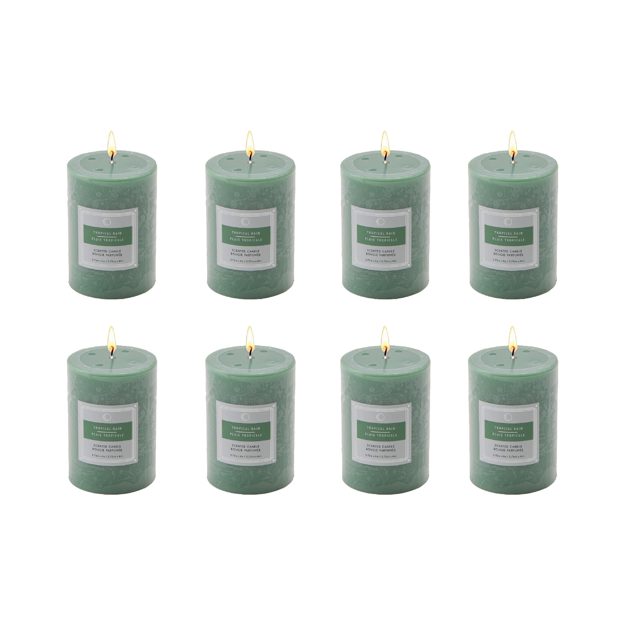 Tropical Rain 2.75"x4" Scented Pillars, Set of 8, Home Fragrance, Aromatherapy